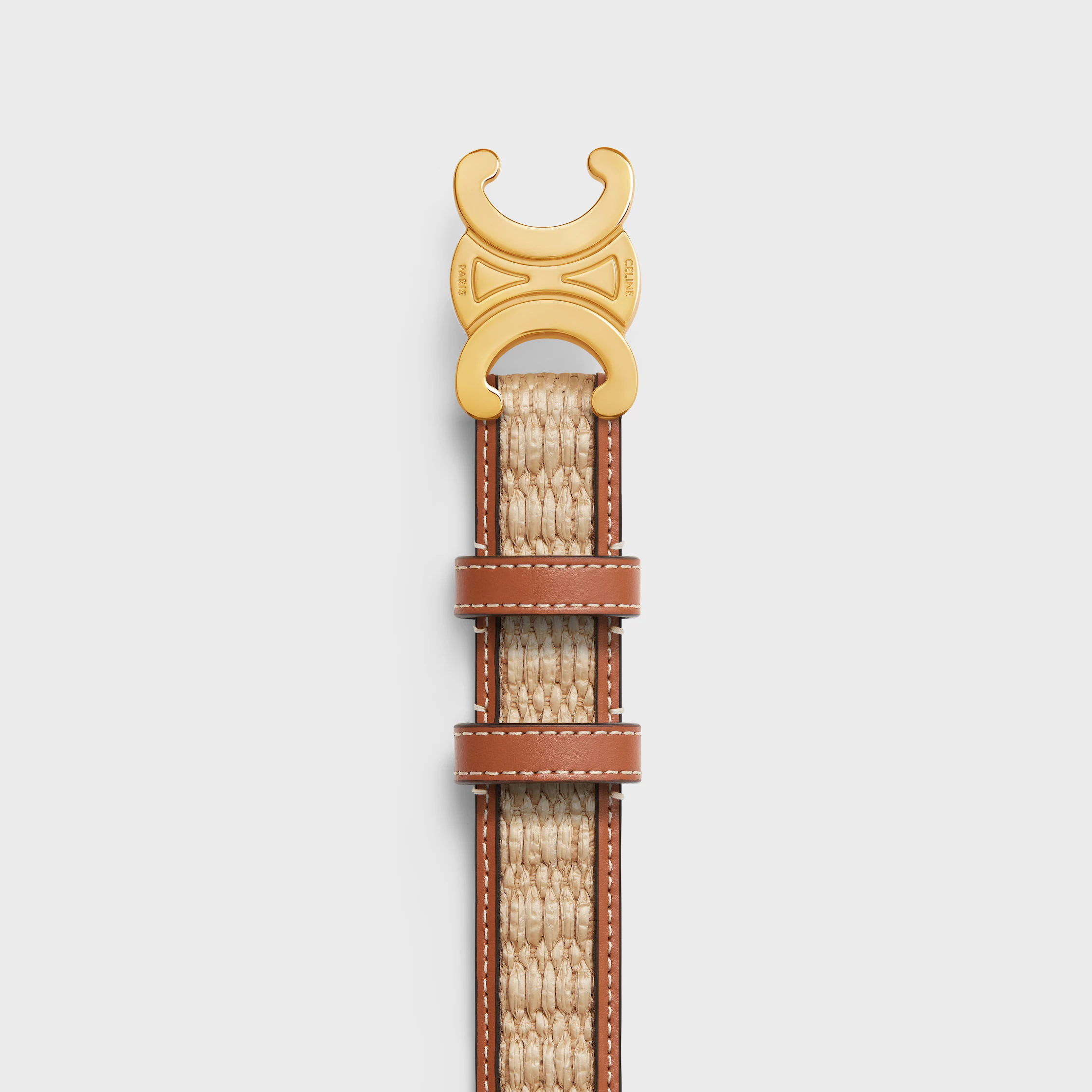 CEINTURE TRIOMPHE MEDIUM 25 MM EN TISSU A EFFET RATTAN ET EN CUIR DE VEAU