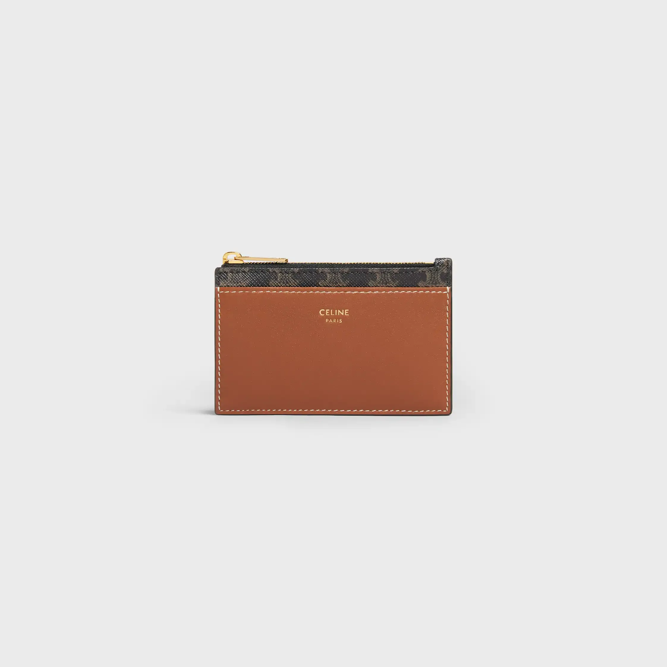 Porte-cartes zippé IN Triomphe en toile et peau de mouton