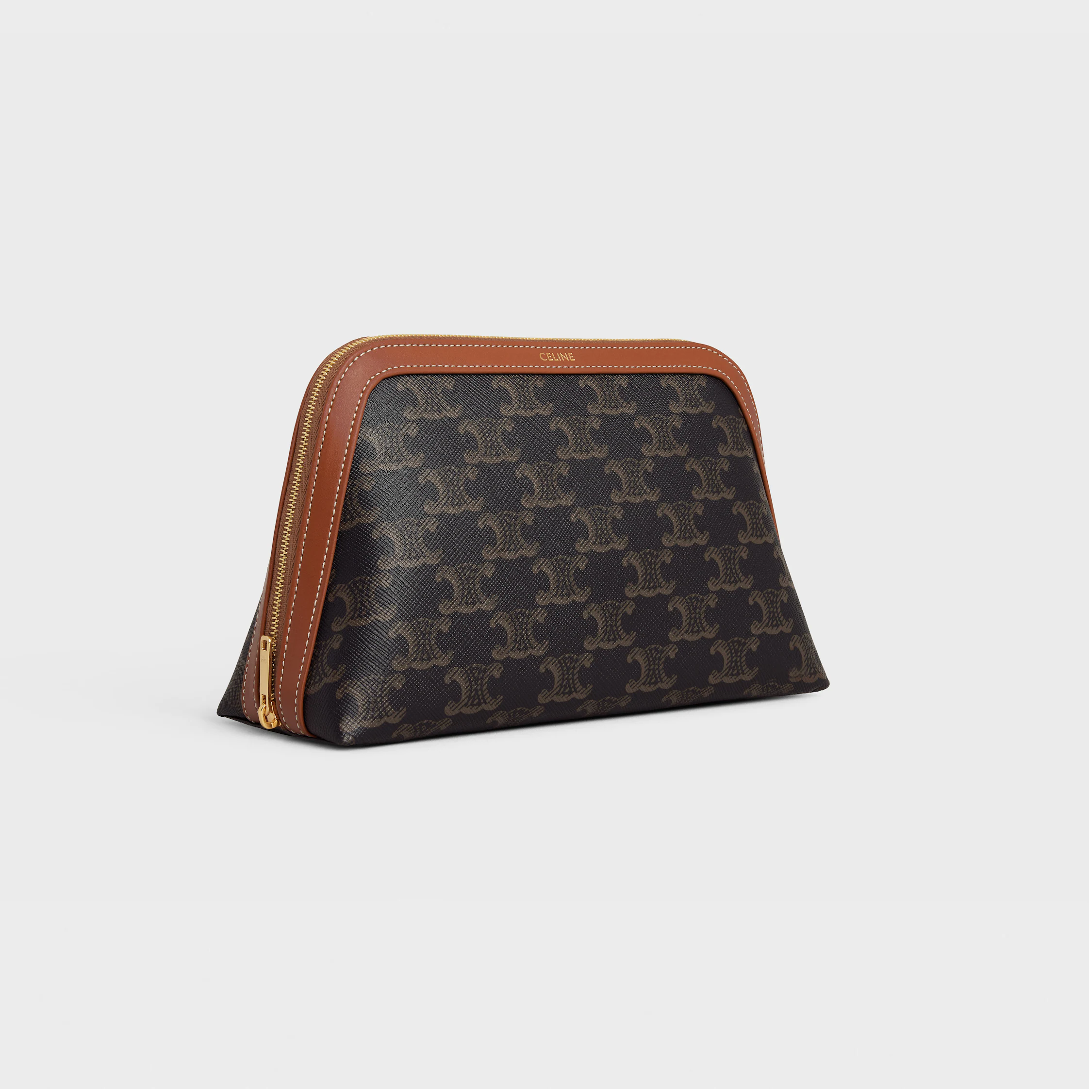 PETIT SAC À COSMÉTIQUES MOYEN EN TISSU TRIOMPHE ET CUIR DE VEAU