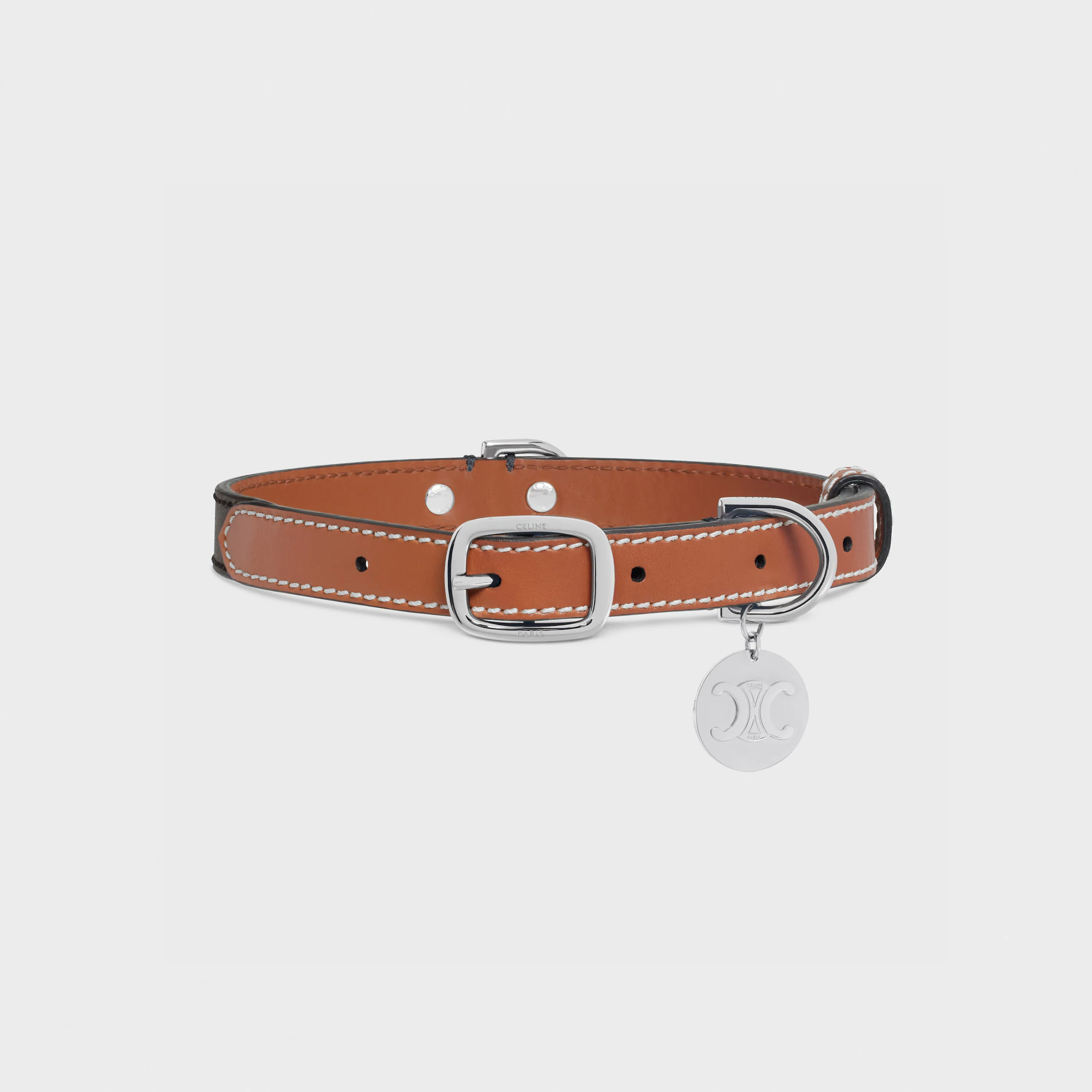 Collier fin pour chien moyen en toile Triomphe et cuir de veau
