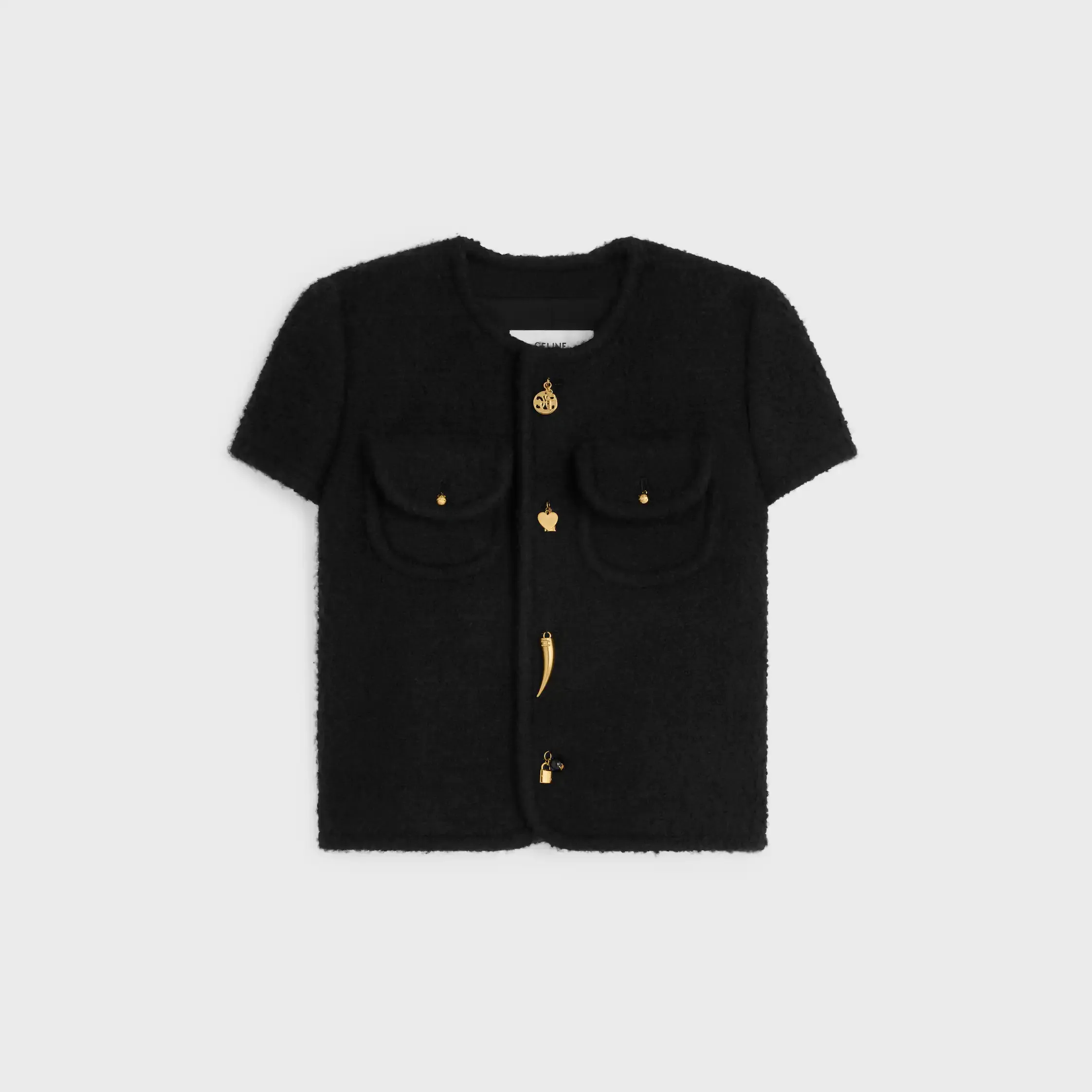 Veste à manches courtes en cachemire et laine natté
