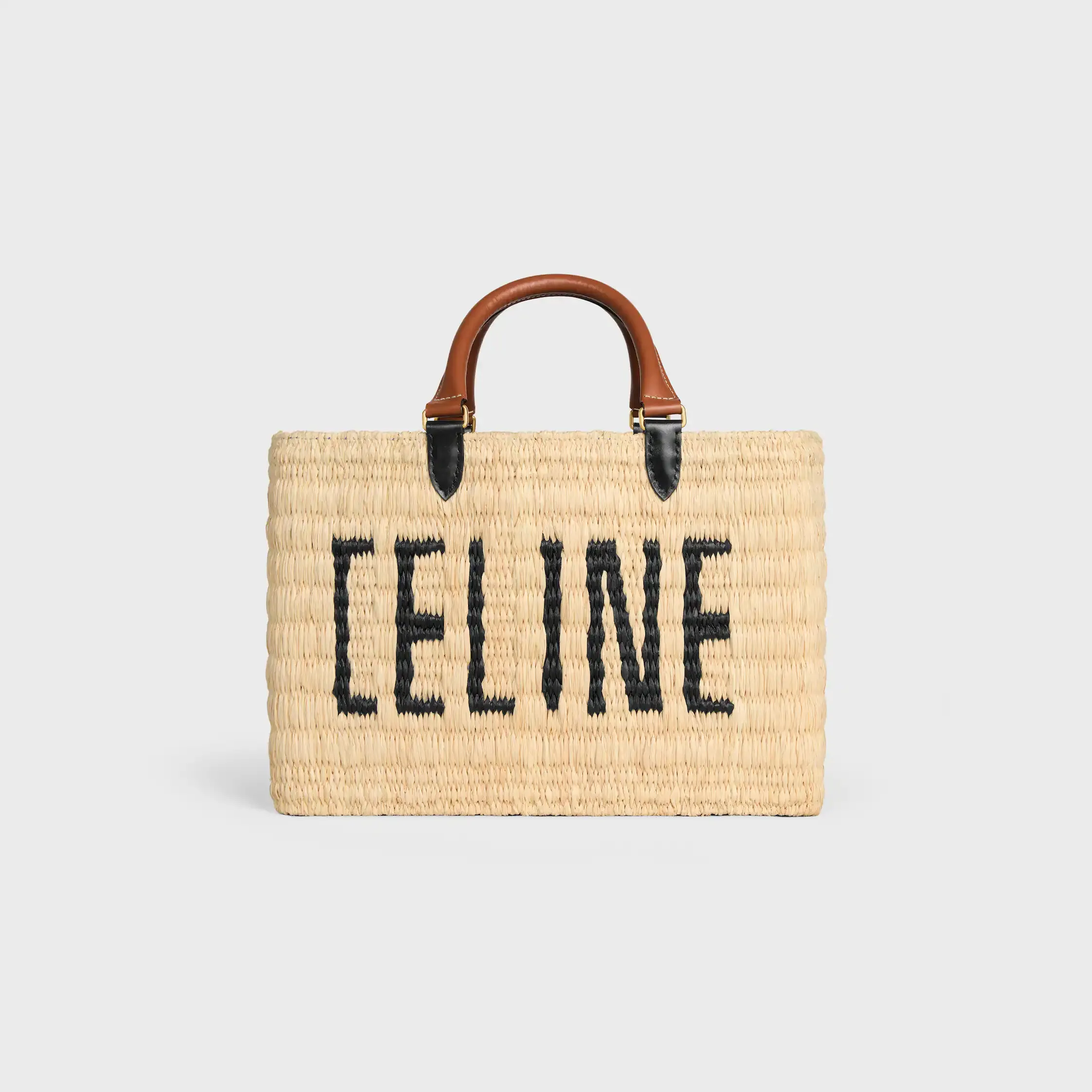 CELINE PARIS PANIER EN RAPHIA ET CUIR DE VEAU