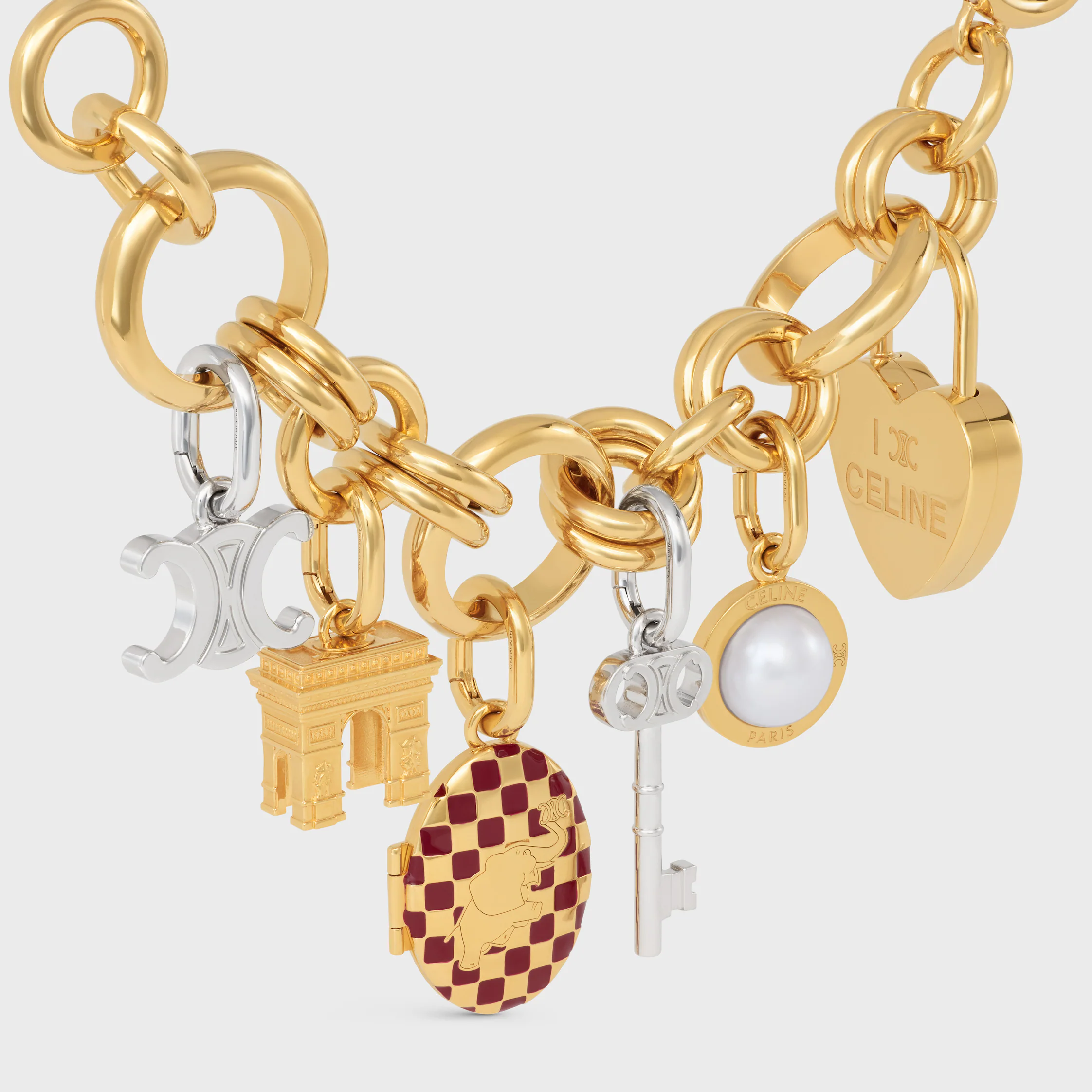 CHARM PENDENTIF ÉLÉPHANT EN LAiton FINI OR, ÉMAIL ET ACIER, ENSEMBLE