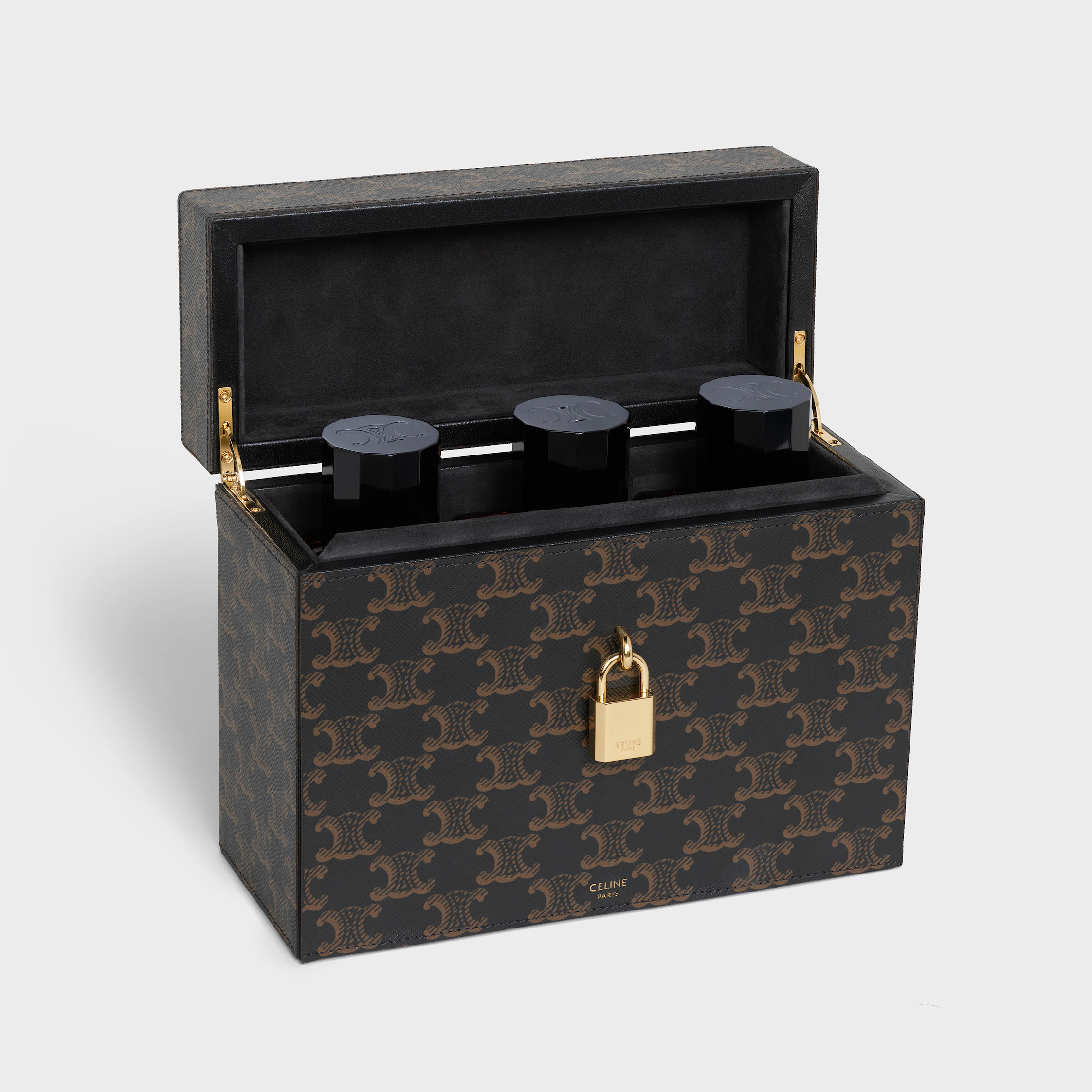 Étui à parfums 3 pièces 200 ml en toile Triomphe et cuir de veau naturel