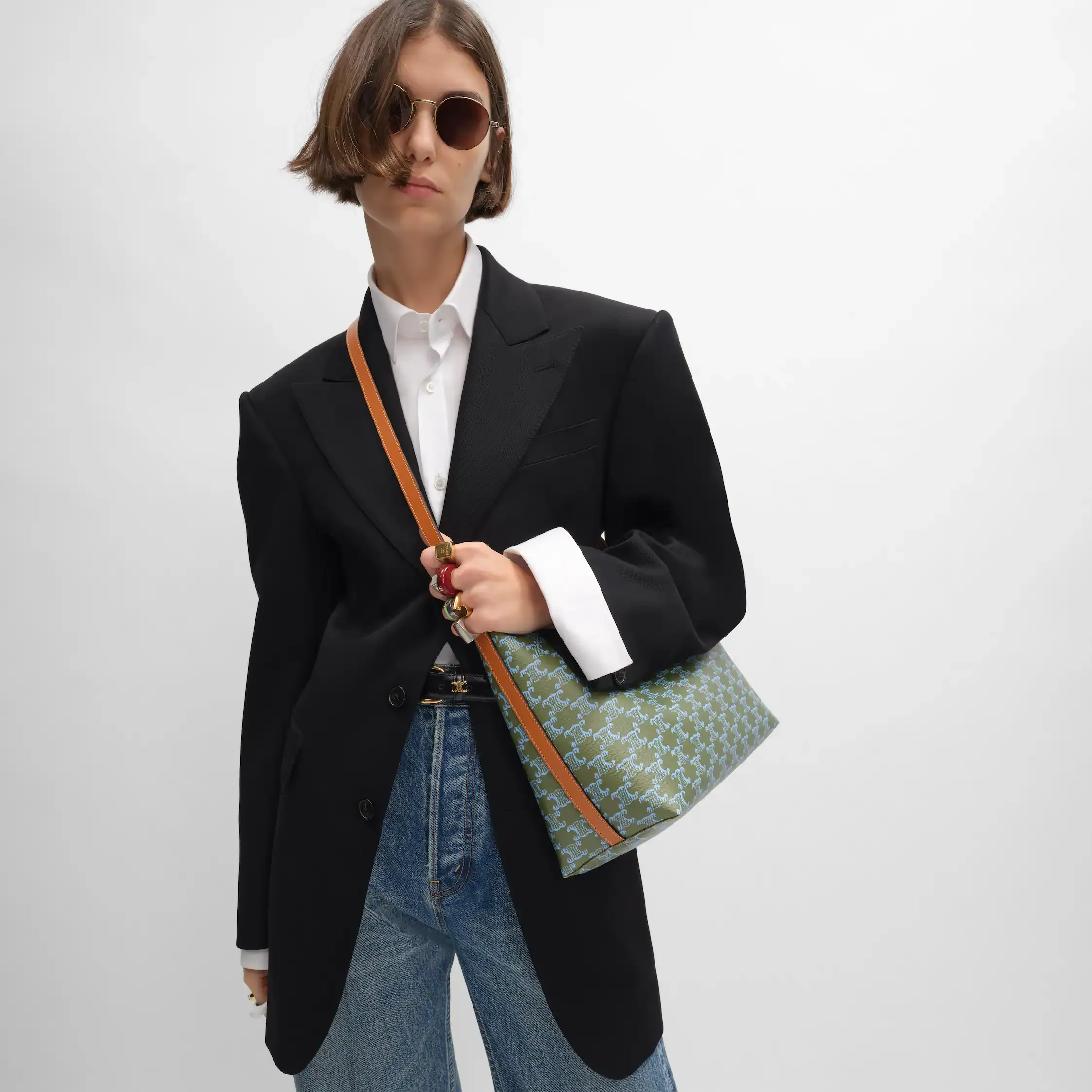 SAC À MAIN SOUPLE EN TISSU TRIOMPHE ET CUIR DE VEAU