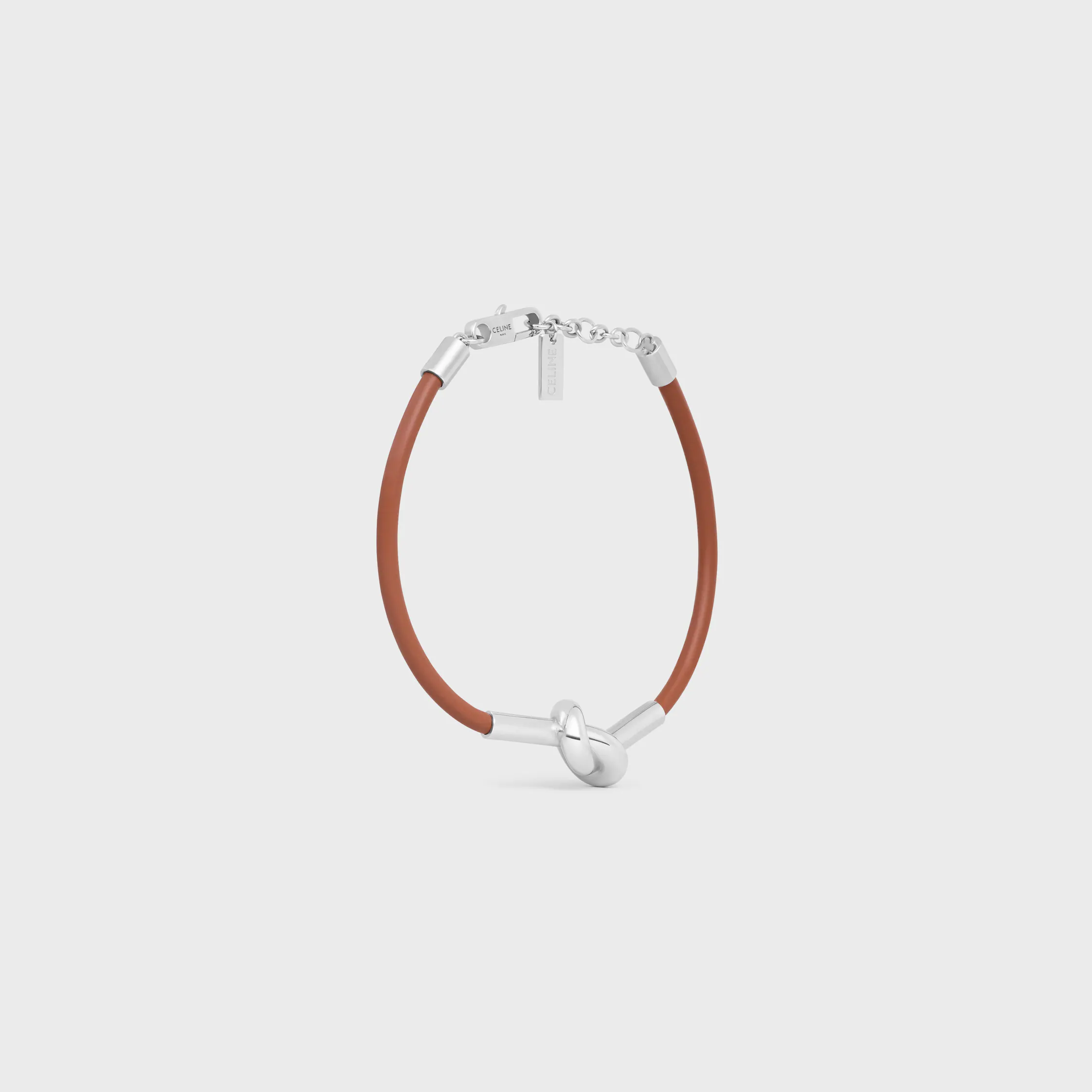 Bracelet Nœud en Cuir de Veau et laiton avec finition Rhodium