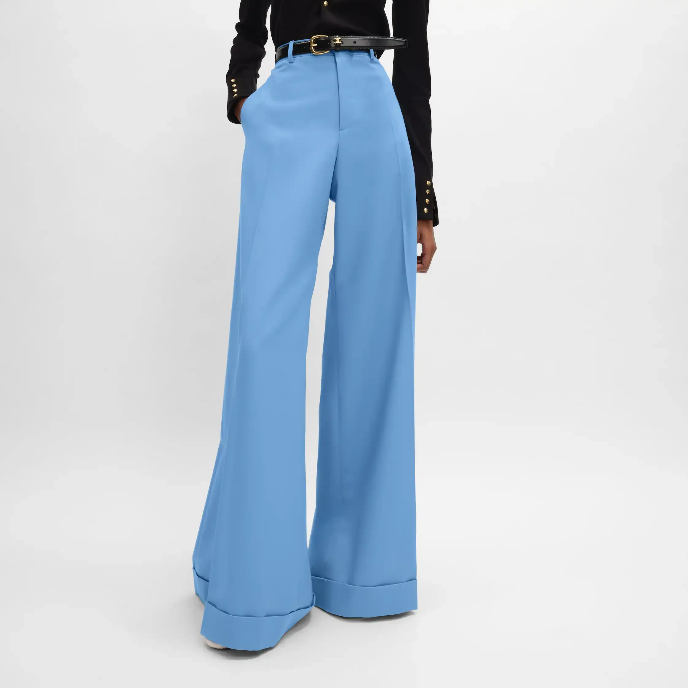 Pantalon long à pinces en laine en diagonale