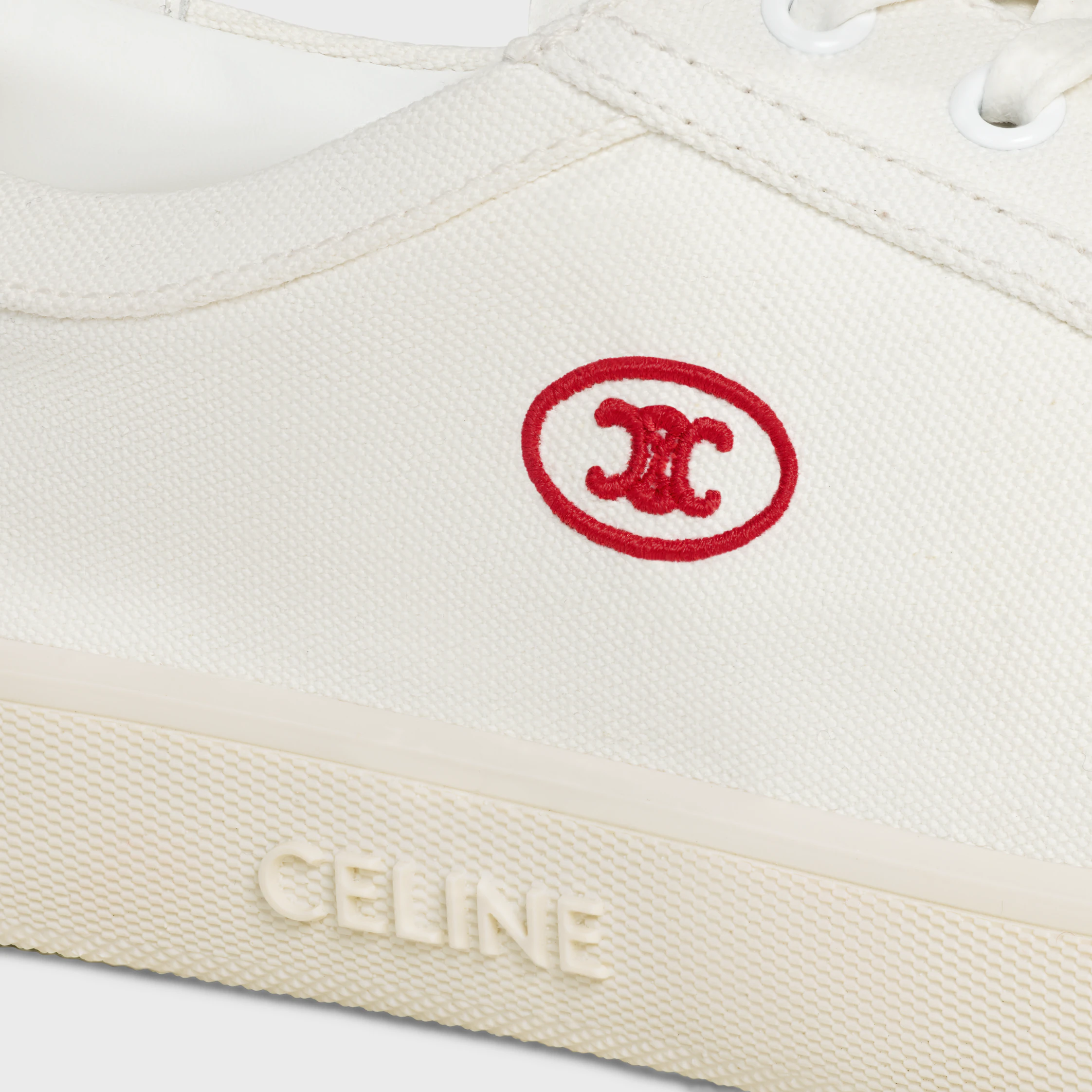 CELINE LOU BASKETTE BASSE À LAÇAGE À LOGO TRIOMPHE EN TOILE ET EN CUIR DE VEAU