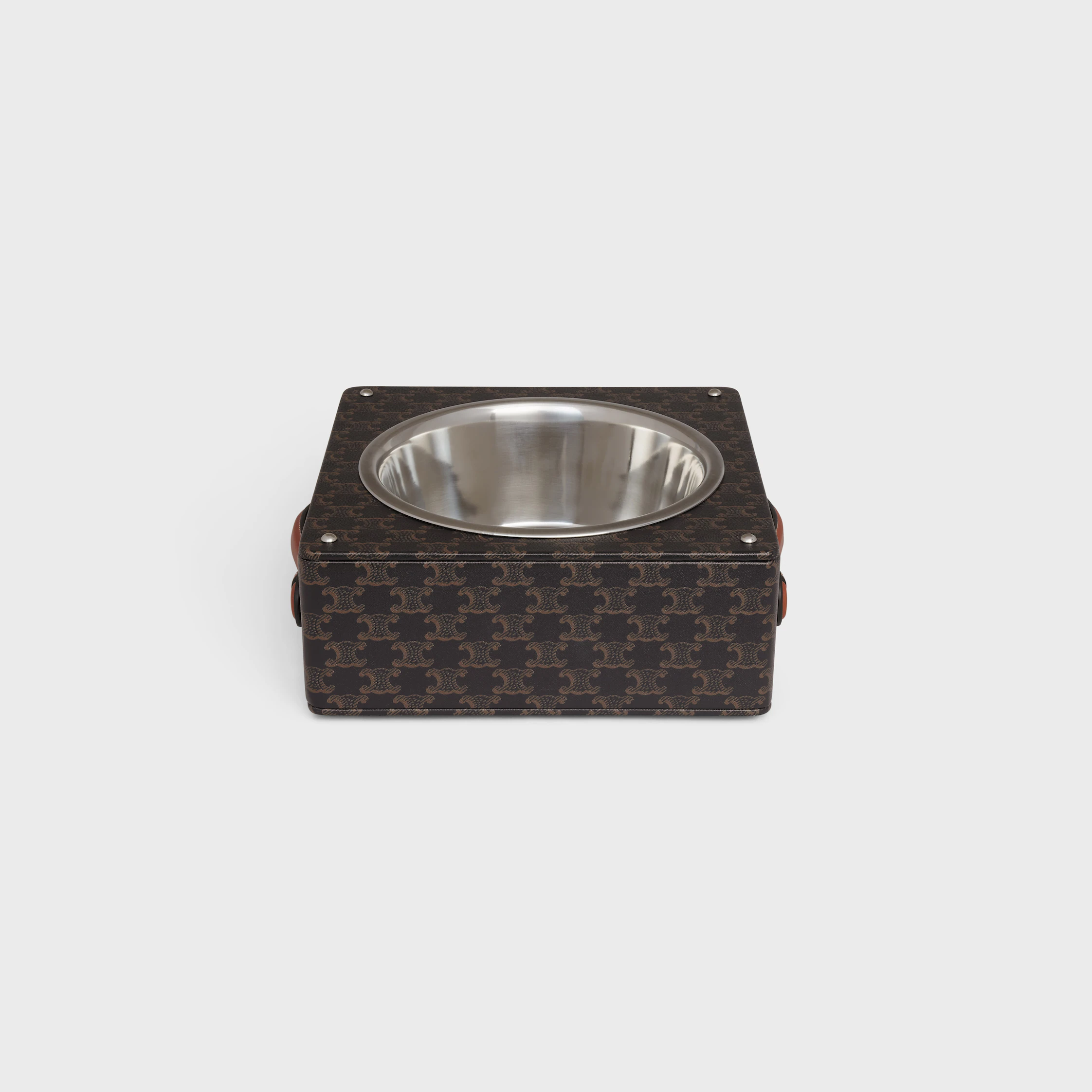 Bol unique pour chien en cuir Nappa avec impression Triomphe sur toile et garniture en cuir de veau