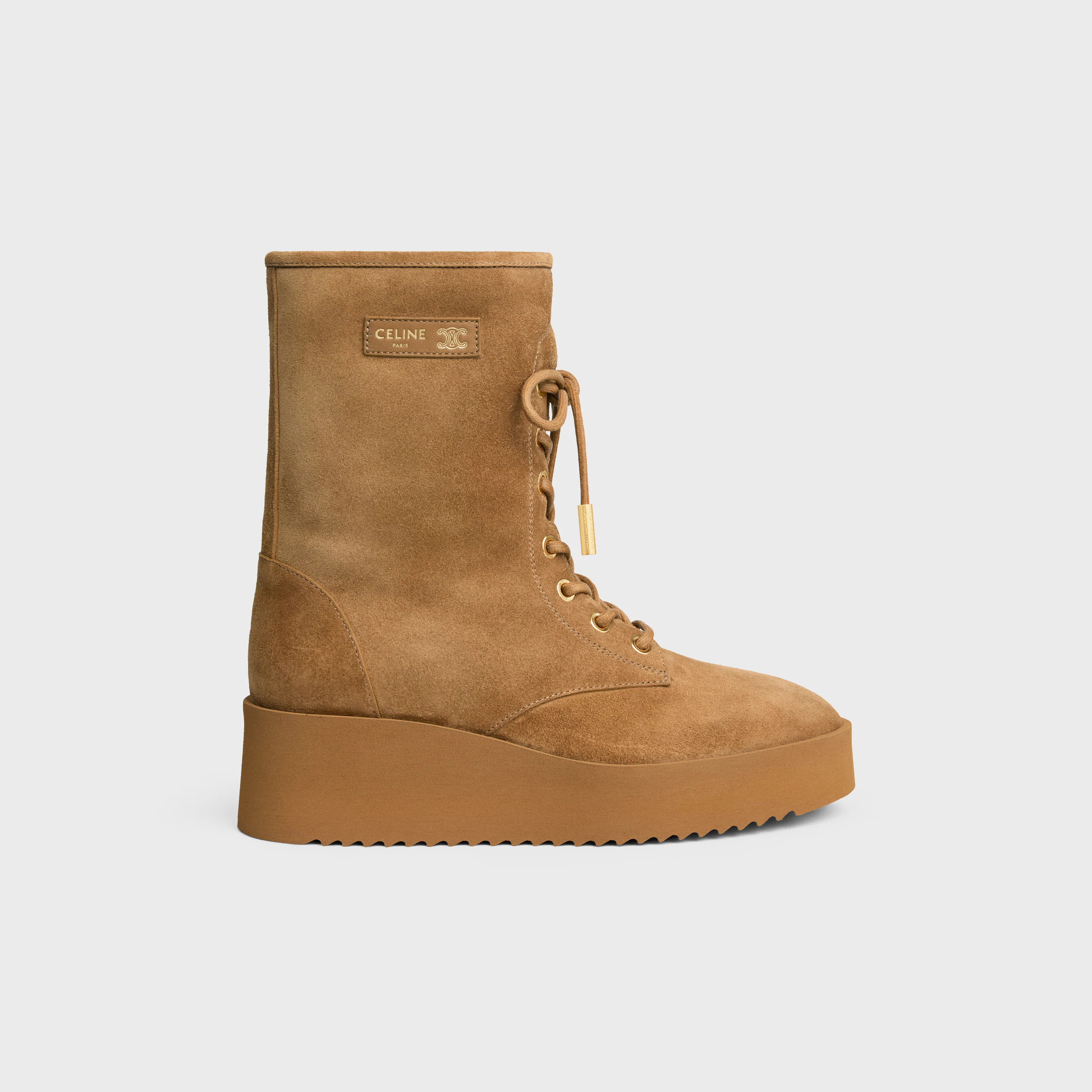 BOTTE A LACETS AUSTIN EN VEAU CHAMOIS ET SHEARLING