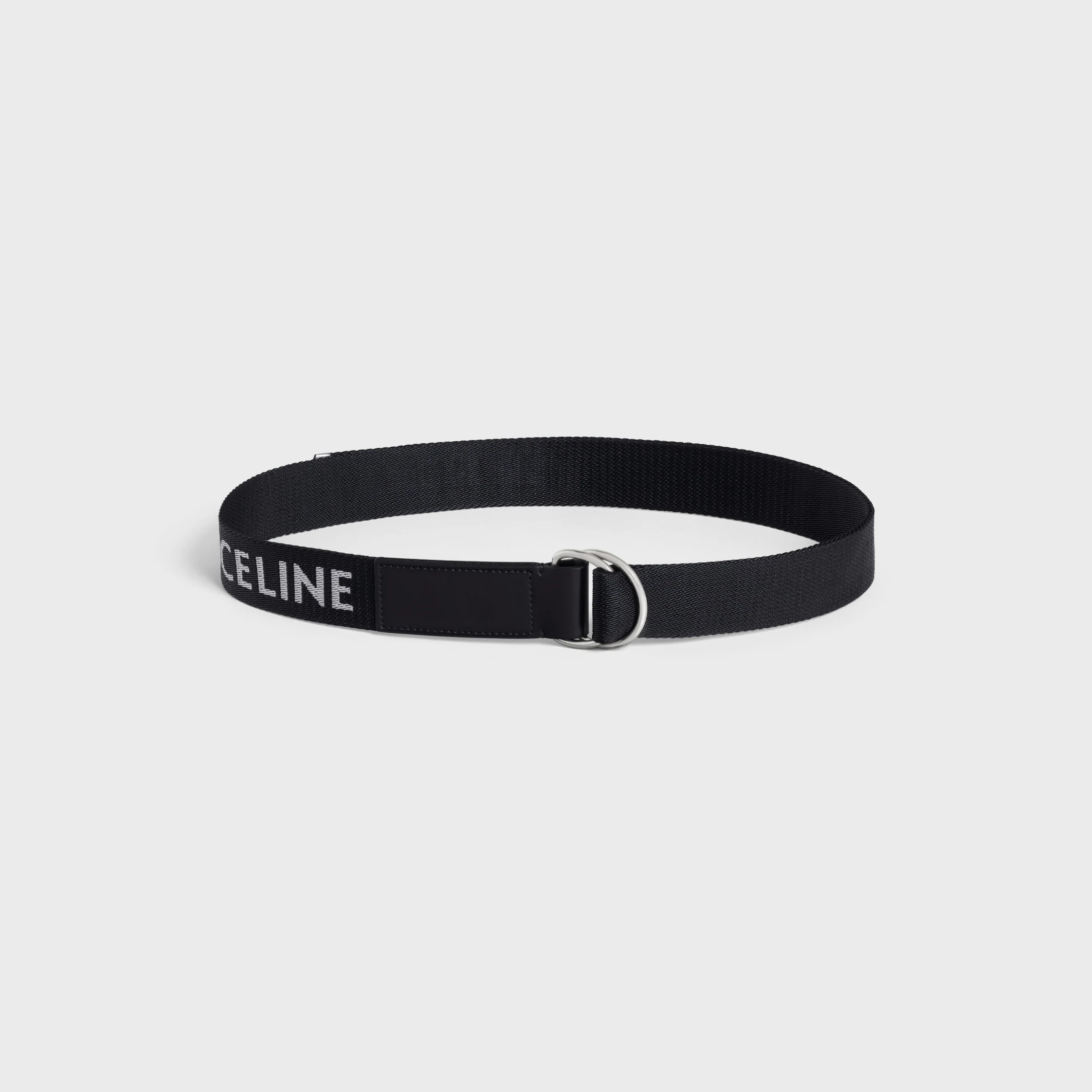 CEINTURE DOUBLE ANNEAU GRANDE 30 MM EN TISSU JACQUARD ET CUIR DE VEAU