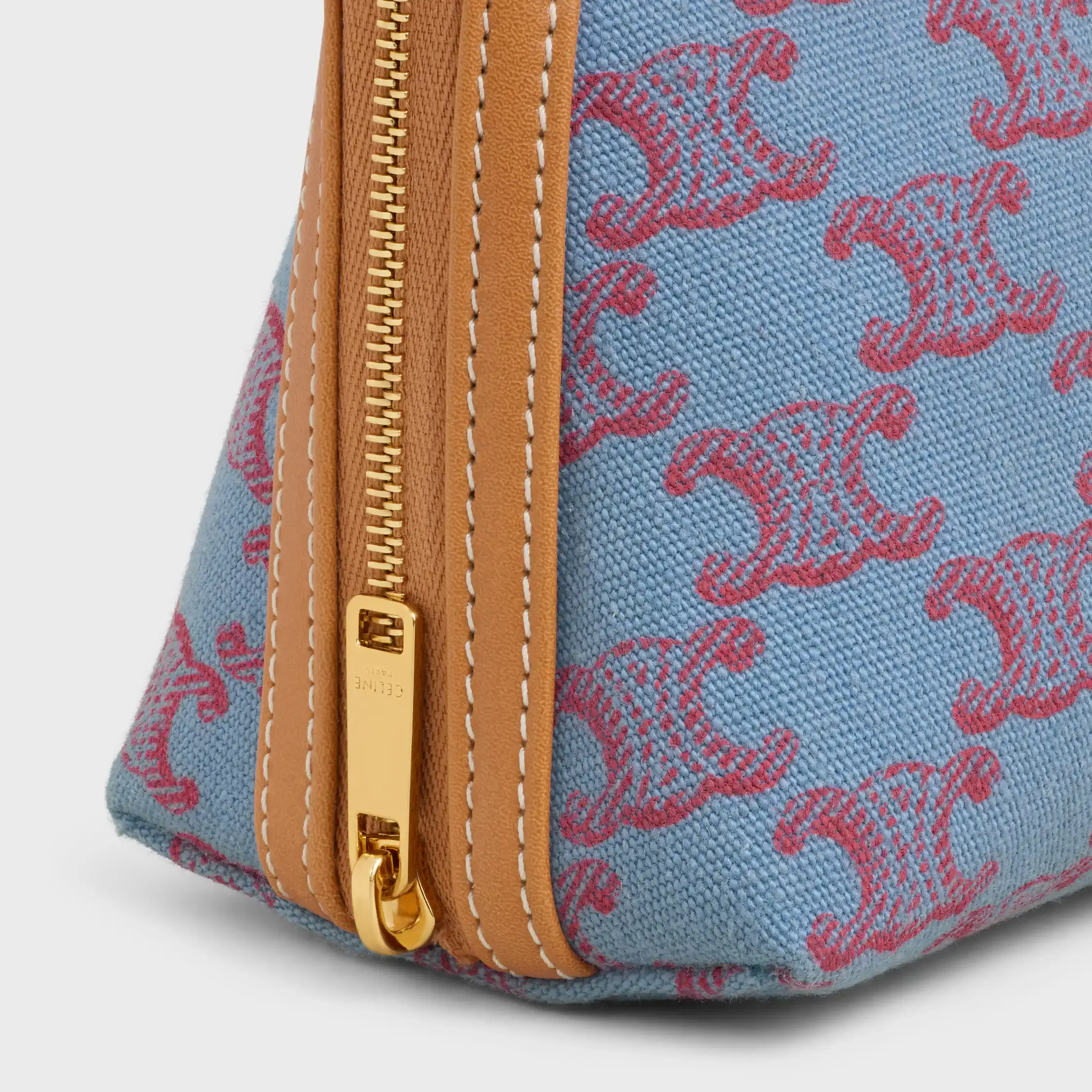 Sac à main en chaîne en tissu avec motif TRIOMPHE partout et cuir de veau naturel