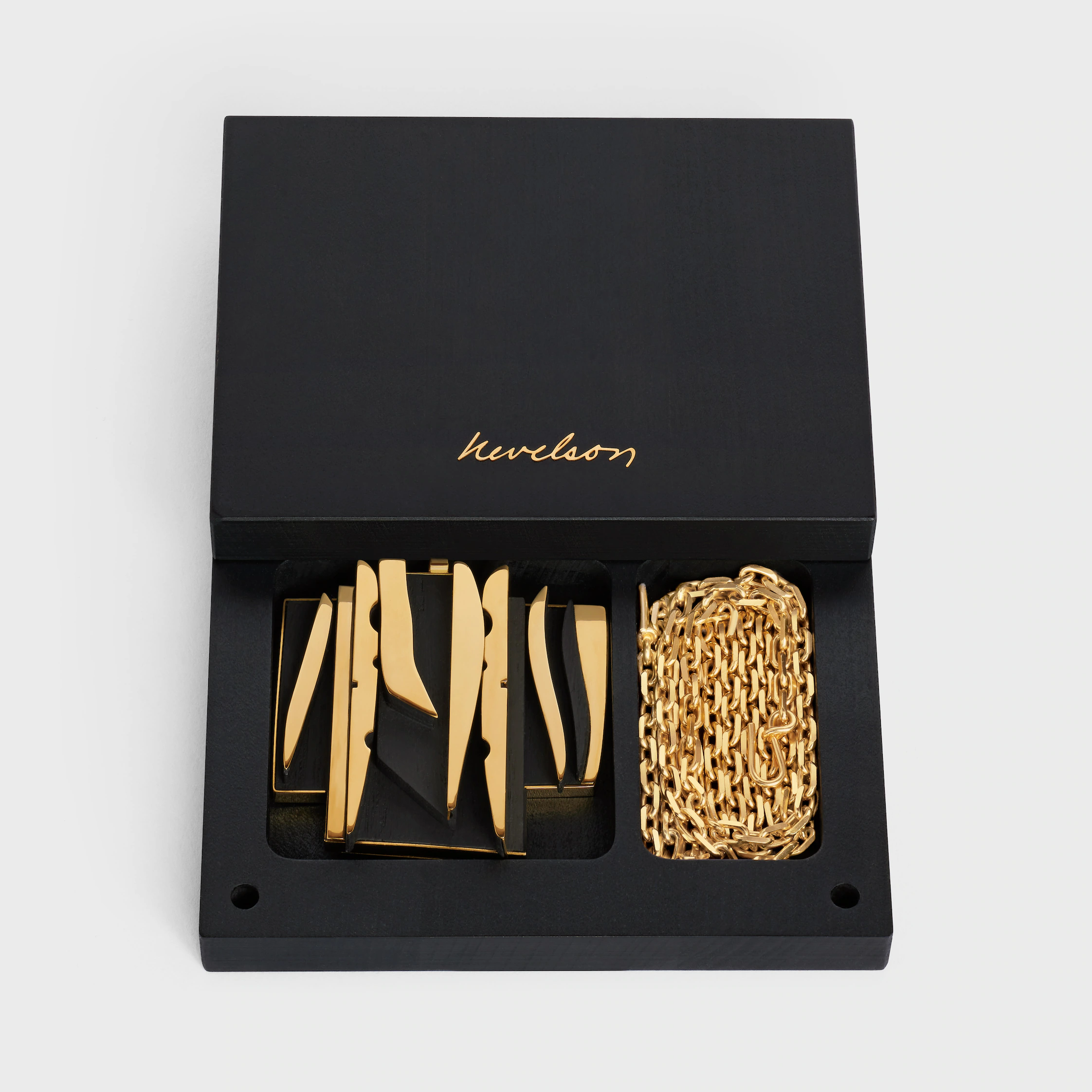 Collier de projet Celine Nevelson en vermeil et bois de chêne