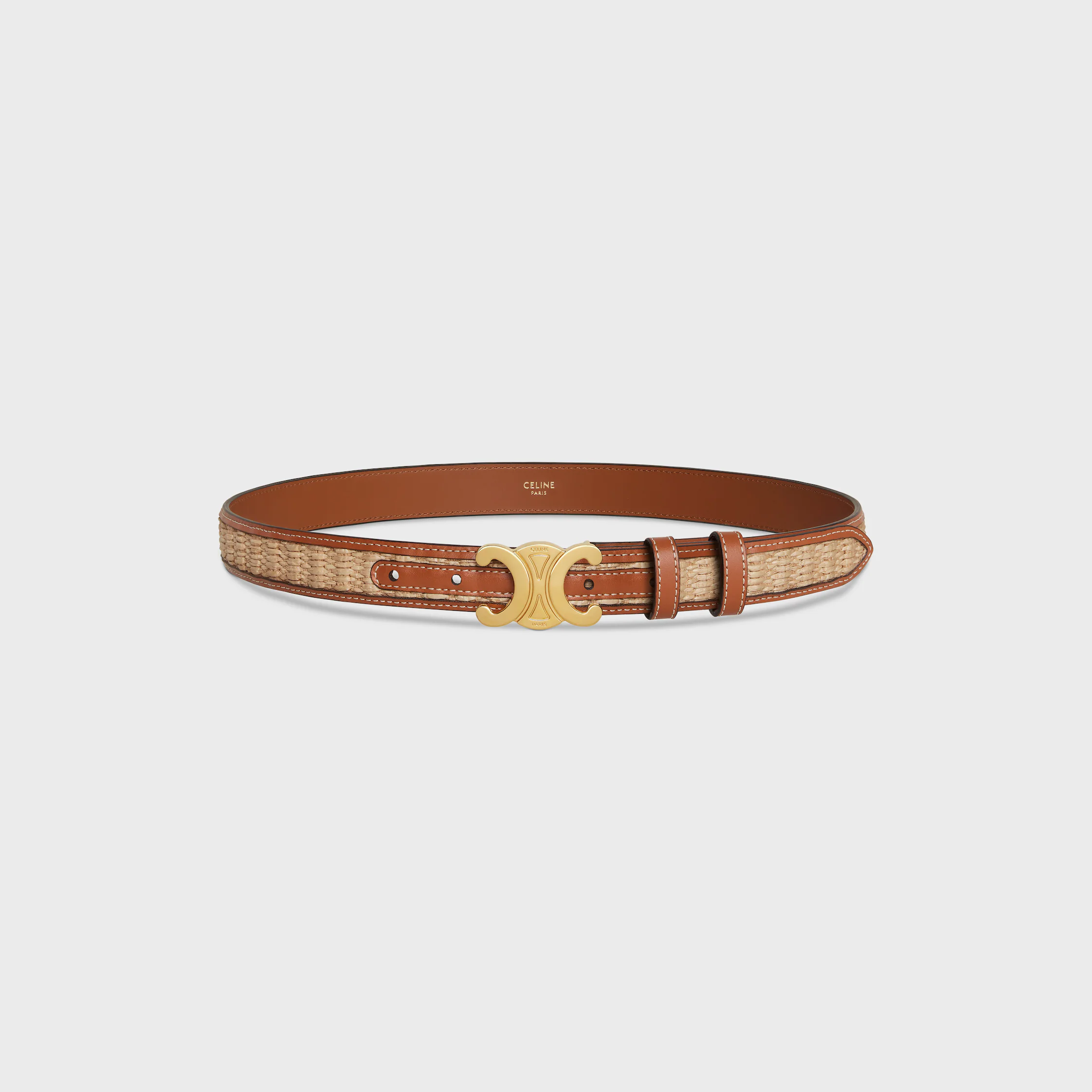 CEINTURE TRIOMPHE MEDIUM 25 MM EN TISSU A EFFET RATTAN ET EN CUIR DE VEAU