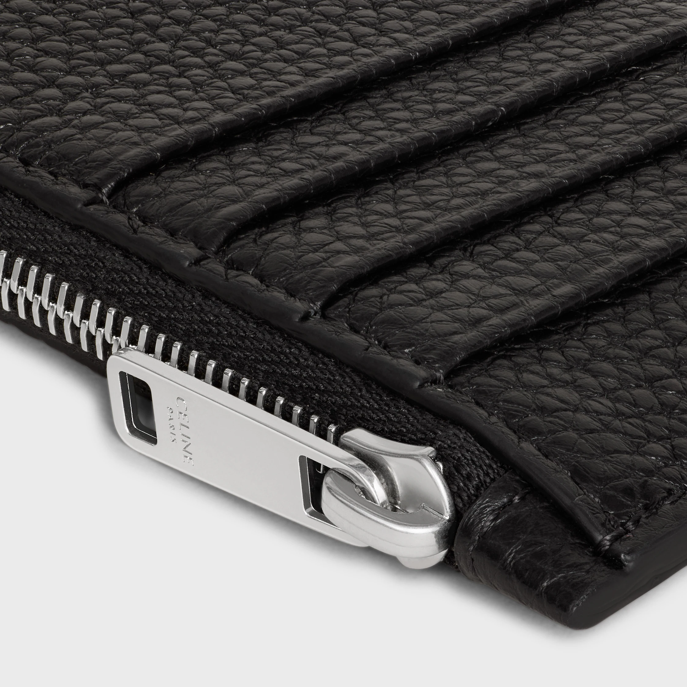 Porte-cartes compact à glissière en cuir de veau grainé