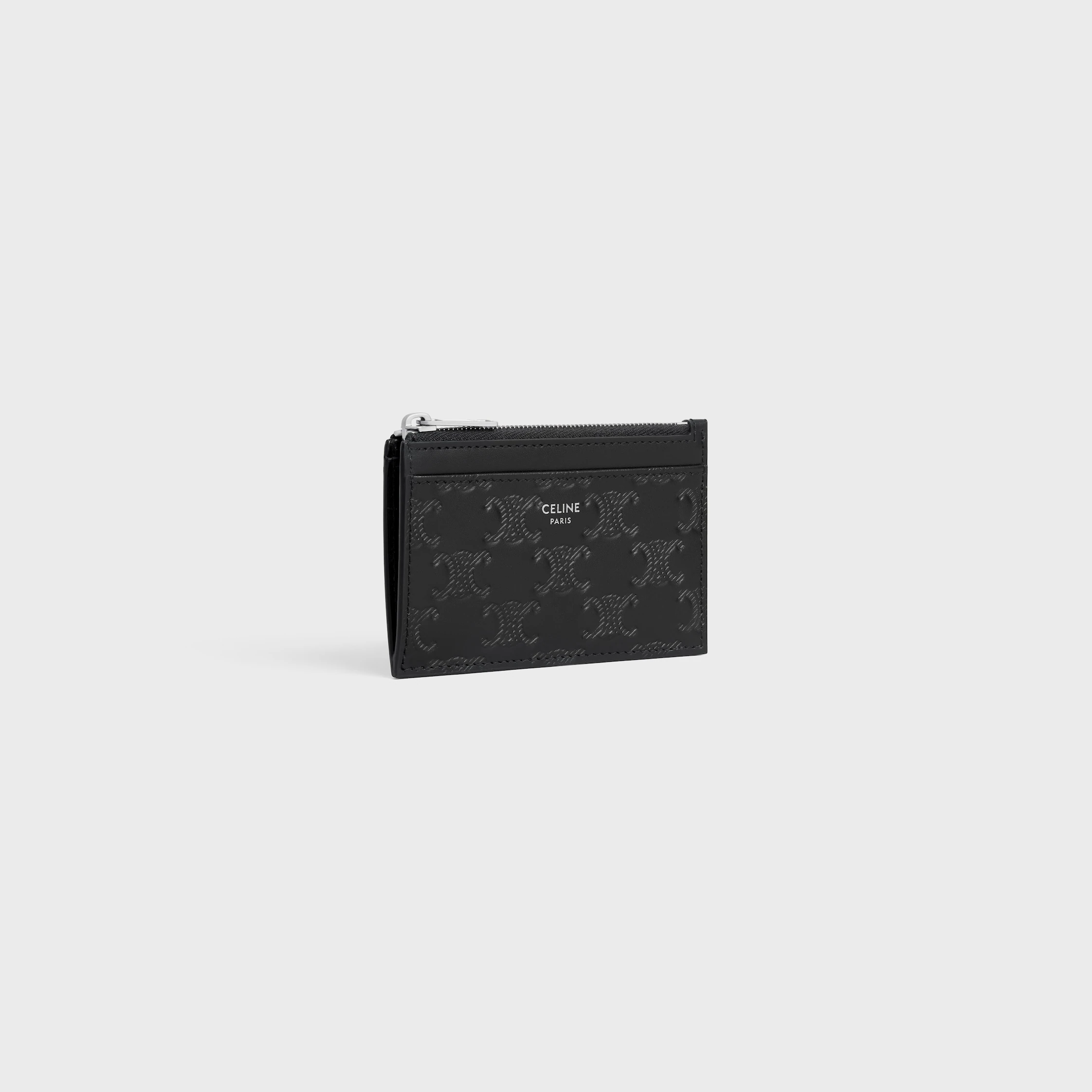 Porte-cartes zippé en cuir de veau avec motif triomphe