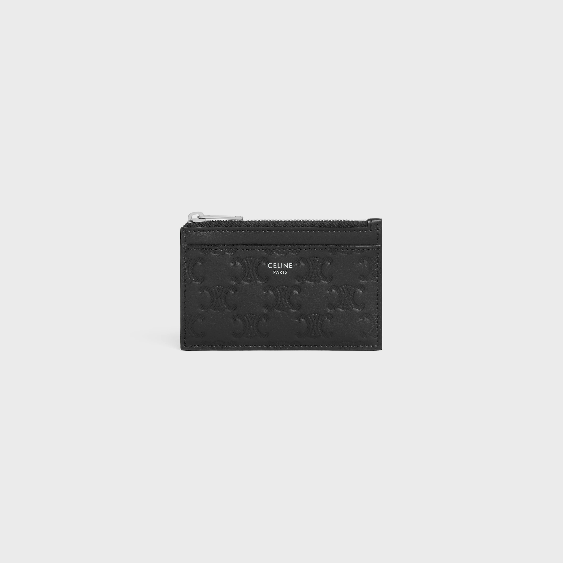 Porte-cartes zippé en cuir de veau avec motif triomphe
