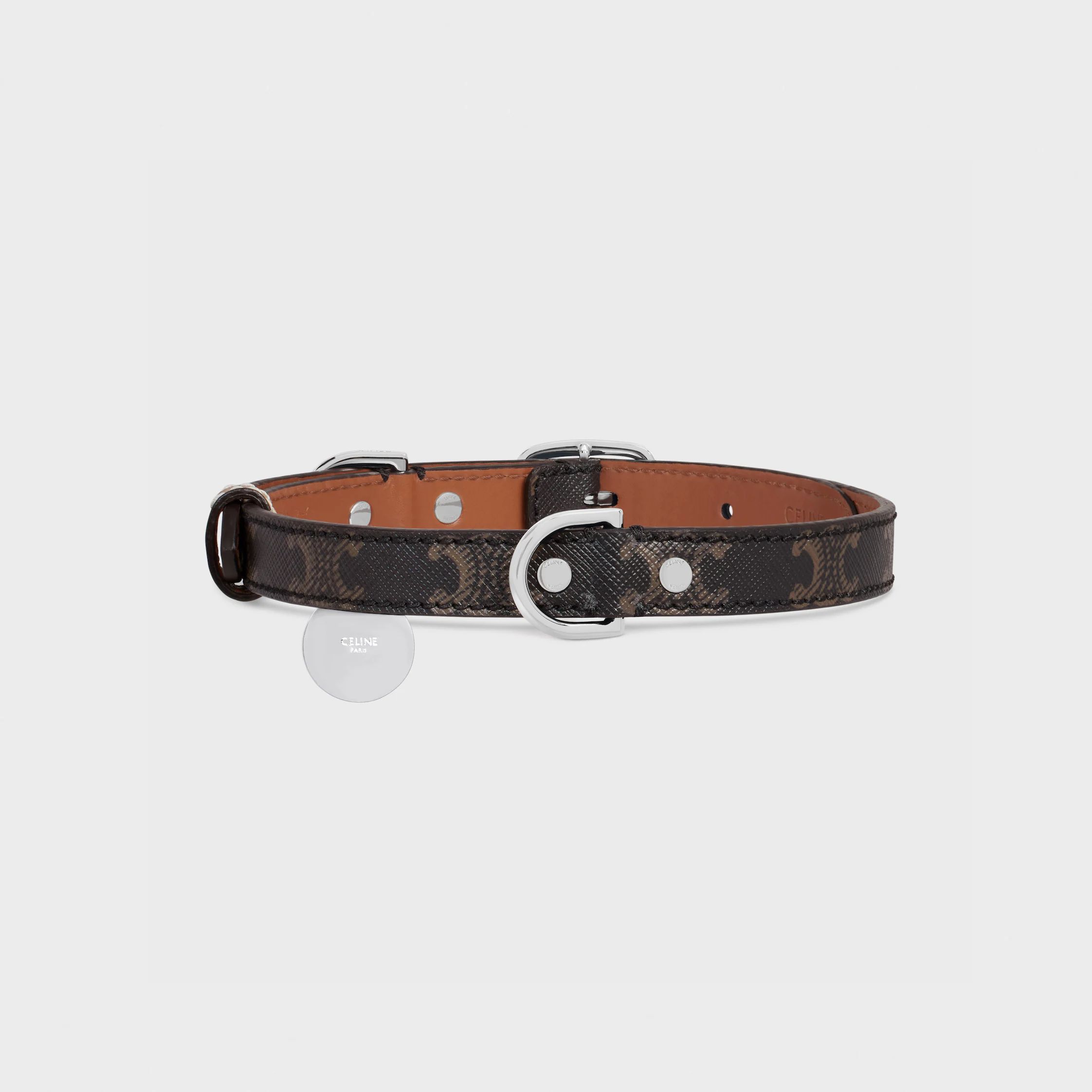 Collier fin pour chien moyen en toile Triomphe et cuir de veau