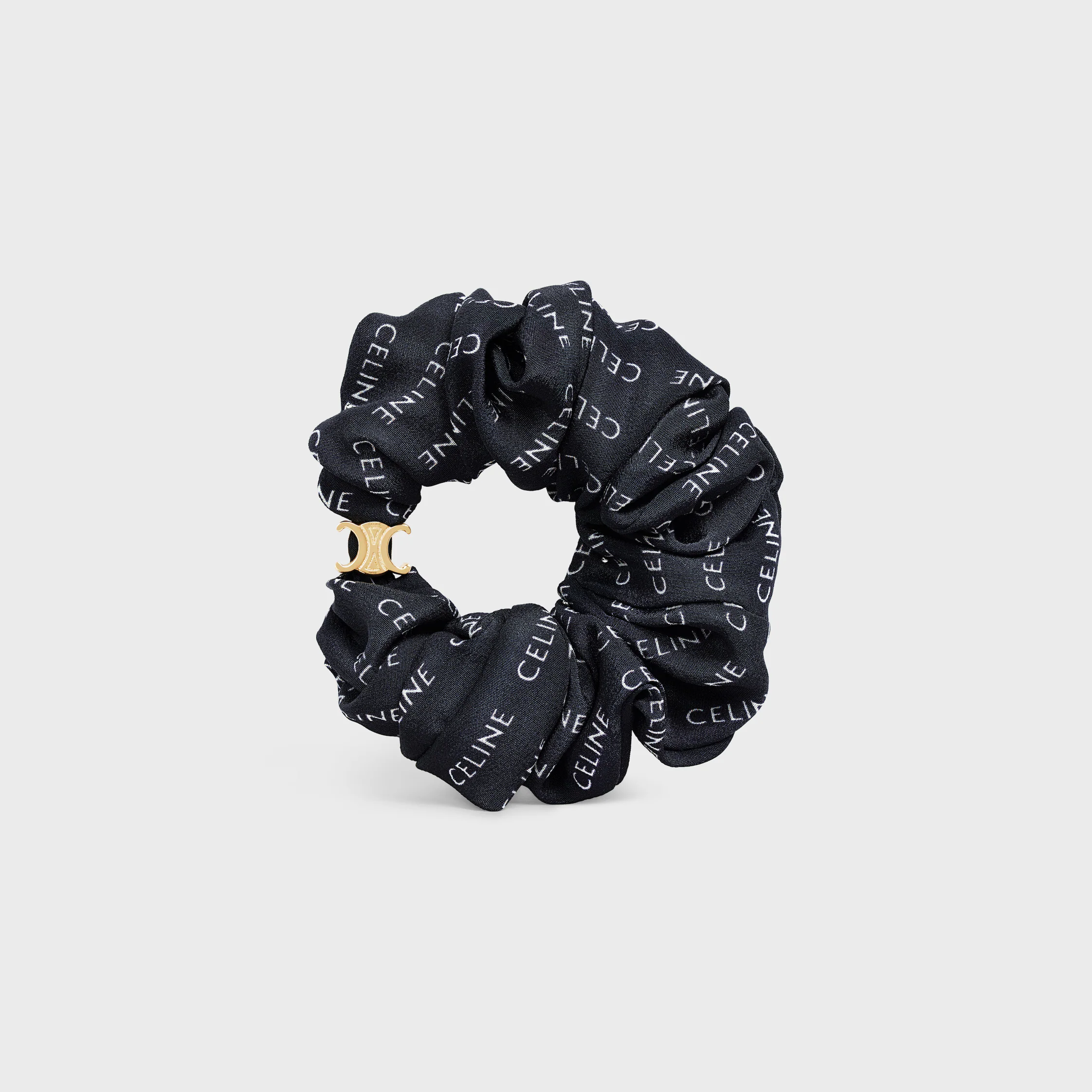 Celine Scrunchy Rayure en soie et laiton avec finition or