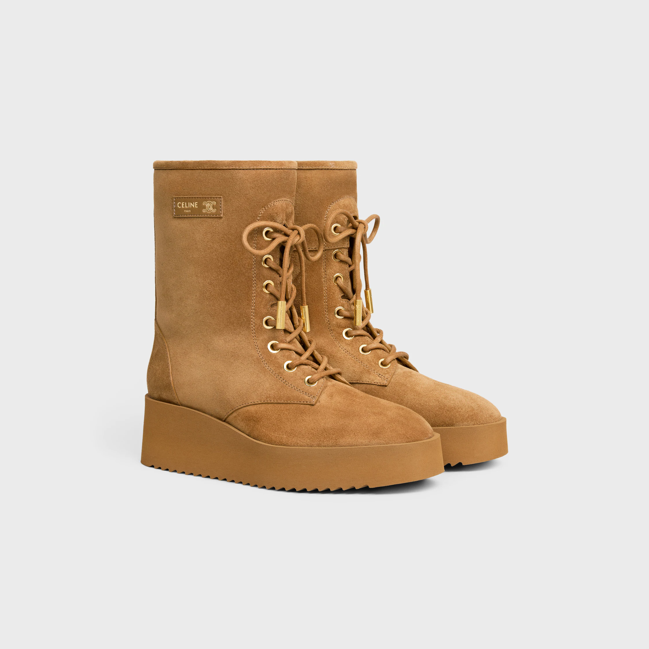 BOTTE A LACETS AUSTIN EN VEAU CHAMOIS ET SHEARLING