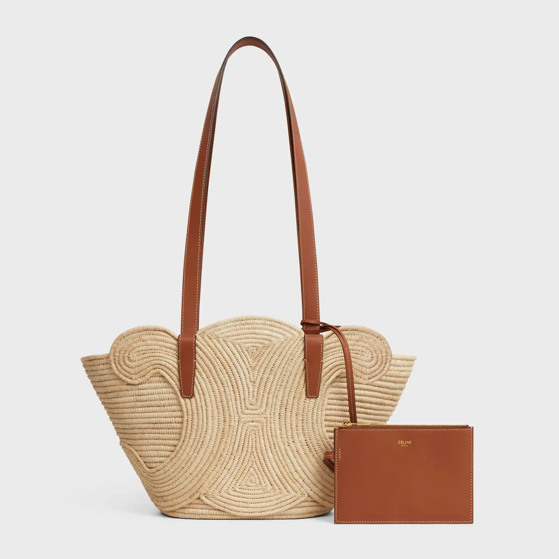 CELINE CLASSIC PANIER SMALL TRESSÉ TRIOMPHE en RAPHIA et CUIR DE VEAU