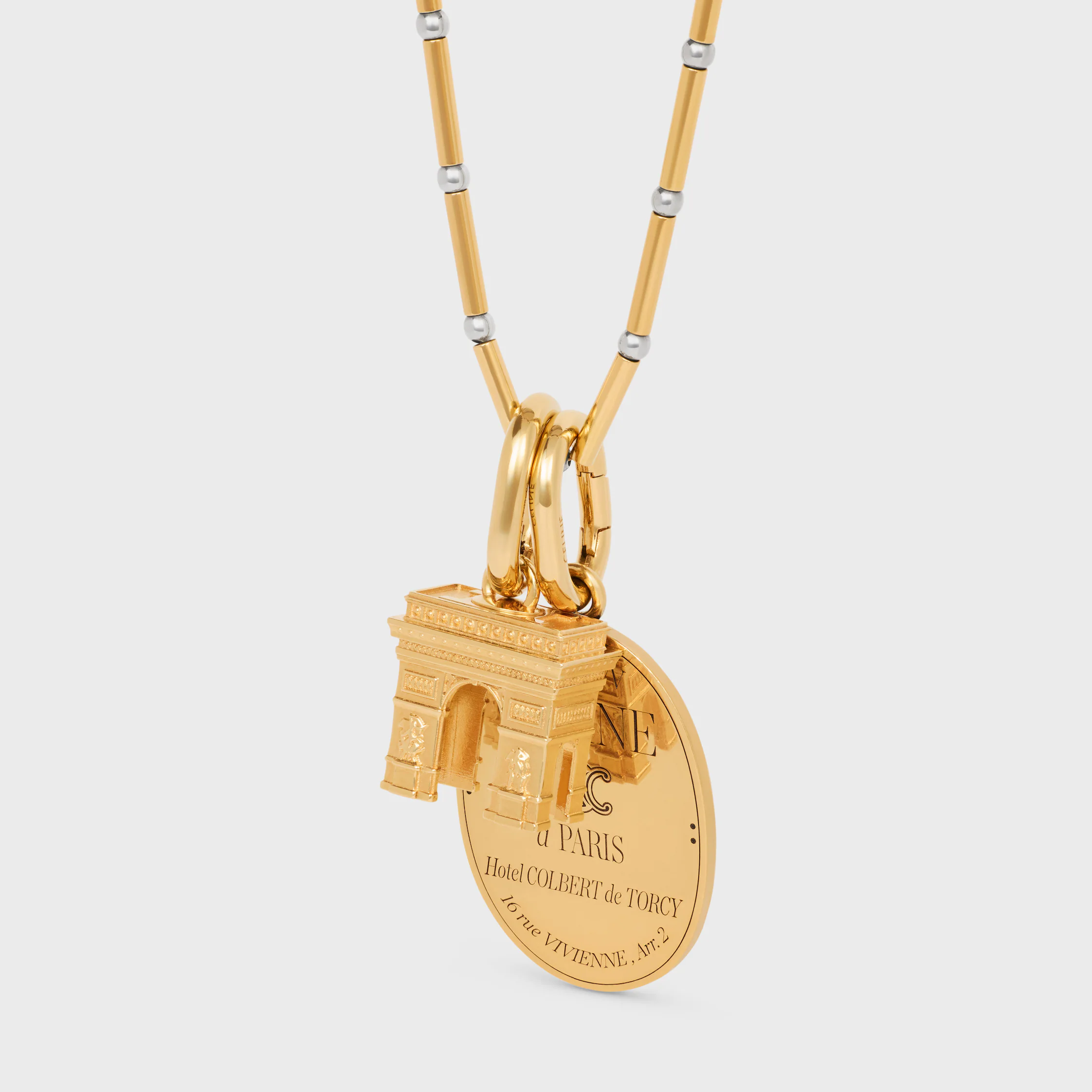 COLLIER LONG EN LAiton AVEC FINITIONS OR ET RHODIUM