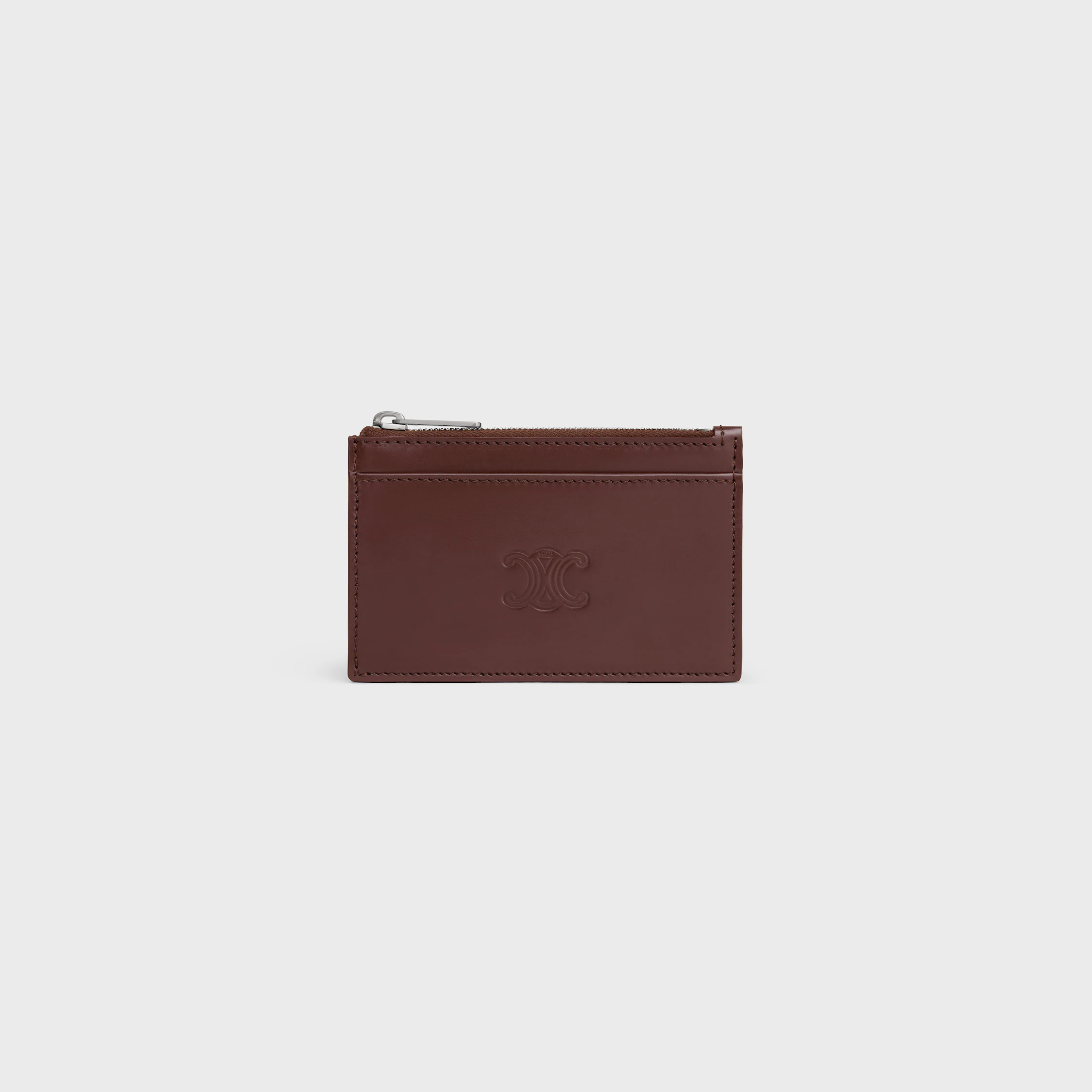 Porte-cartes zippé en cuir de veau satiné avec motif triomphe