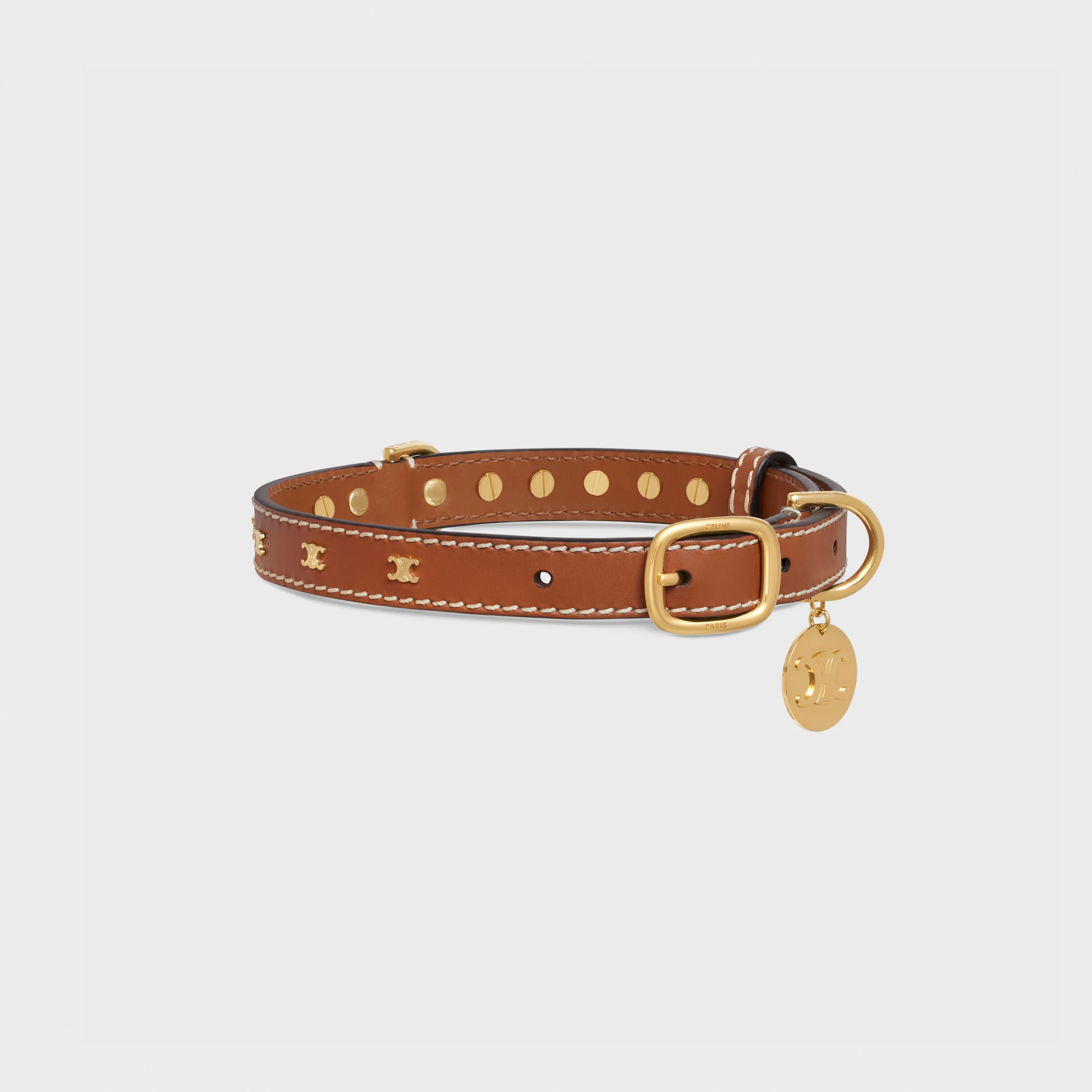 Collier pour chien fin moyen en cuir de veau lisse avec breloques Triomphe