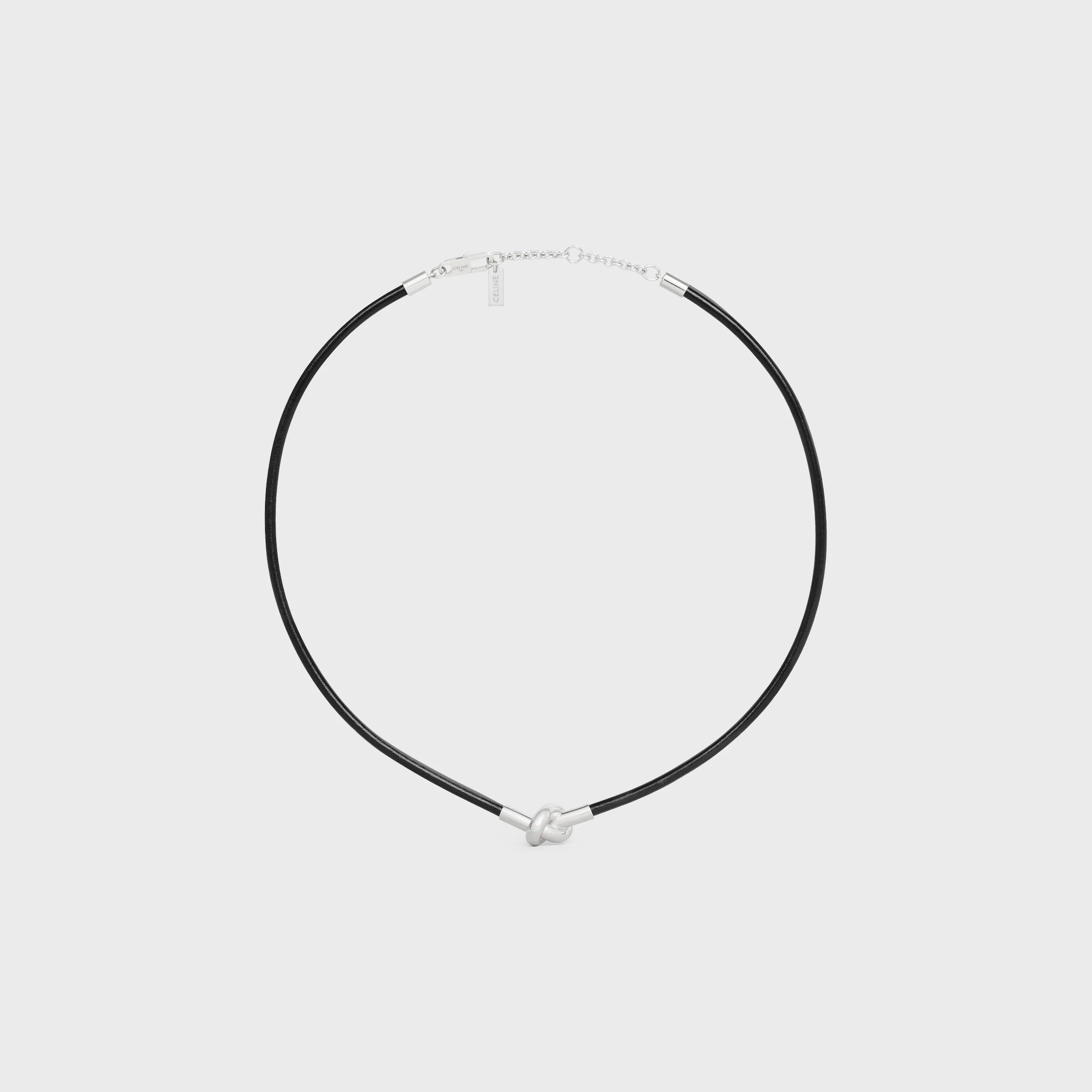 Collier nœud en cuir de veau et laiton avec finition rhodiée