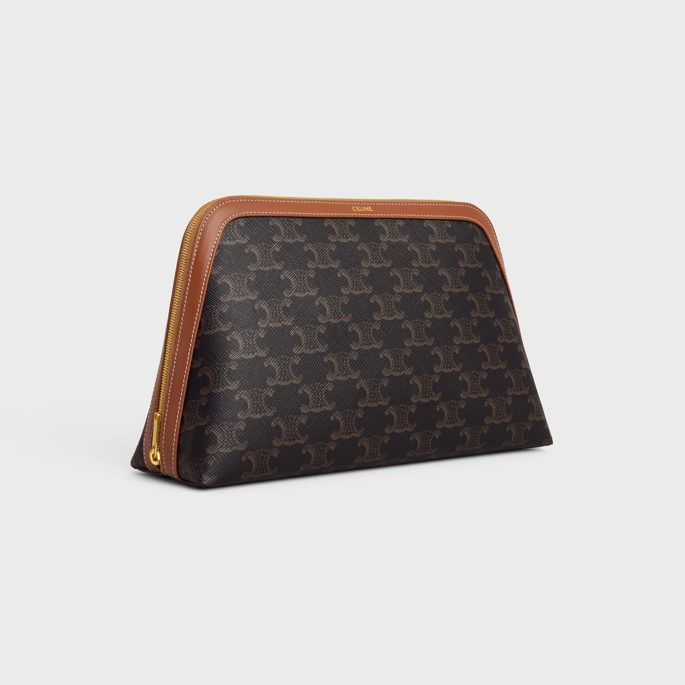 GRAND POCHETTE COSMÉTIQUE EN TISSU TRIOMPHE ET CUIR DE VEAU