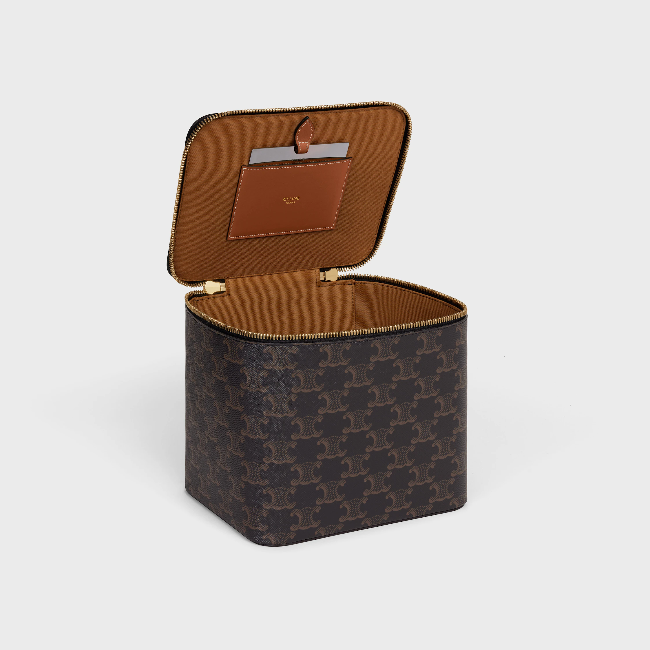 PETITE VALISE CARRÉE EN TISSU TRIOMPHE ET CUIR DE VEAU