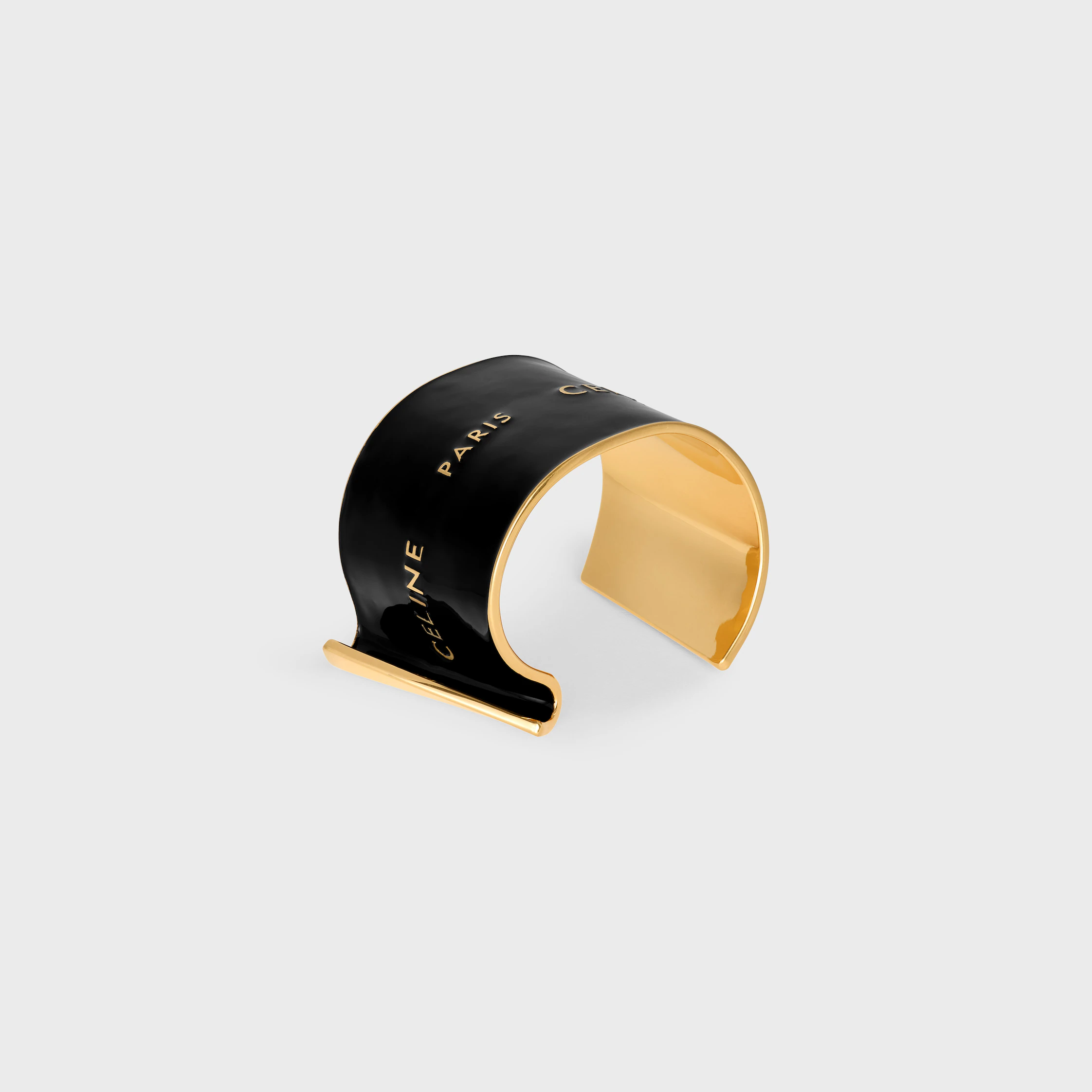 Cuff large Celine à ruban en émail et laiton fini or