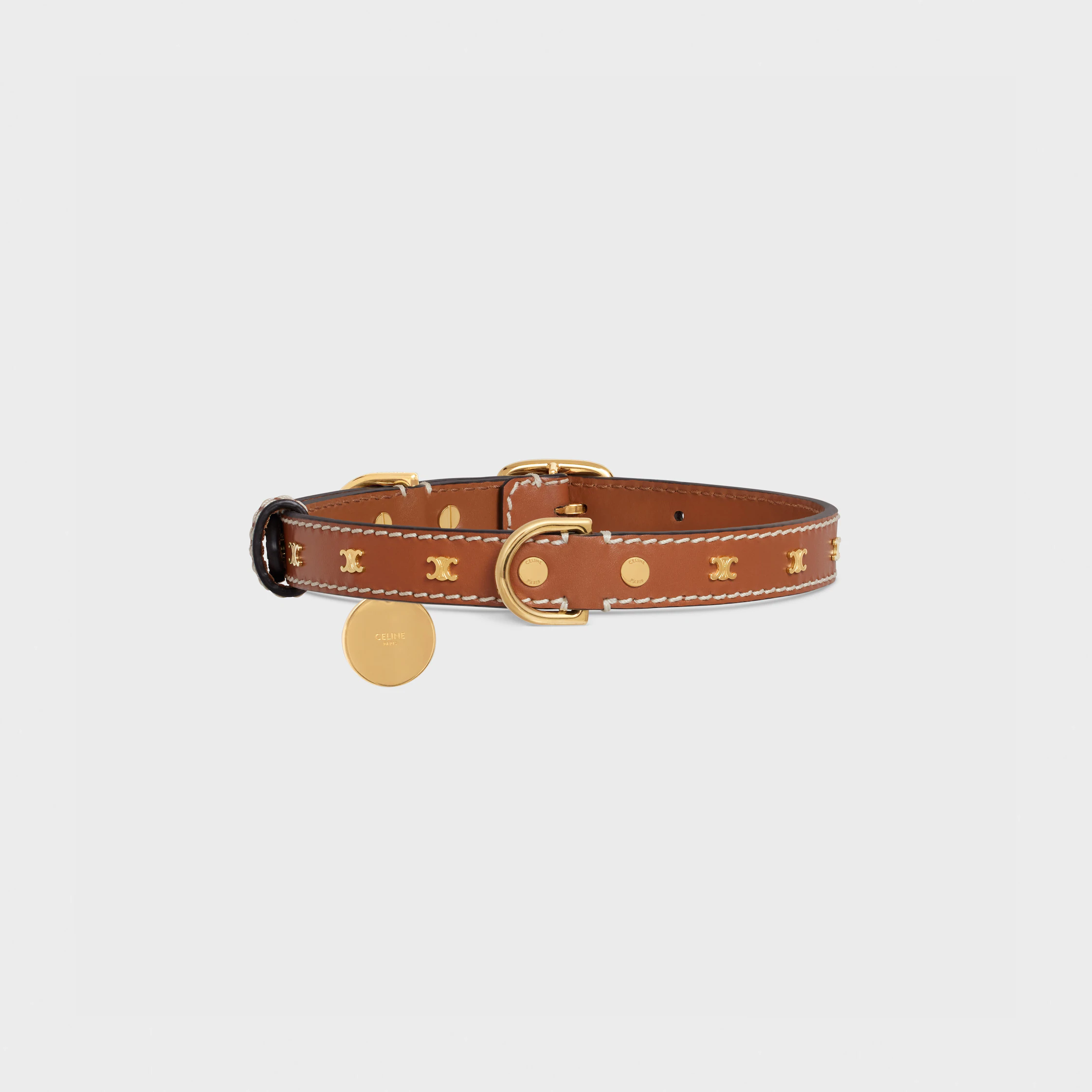 Collier pour chien fin moyen en cuir de veau lisse avec breloques Triomphe