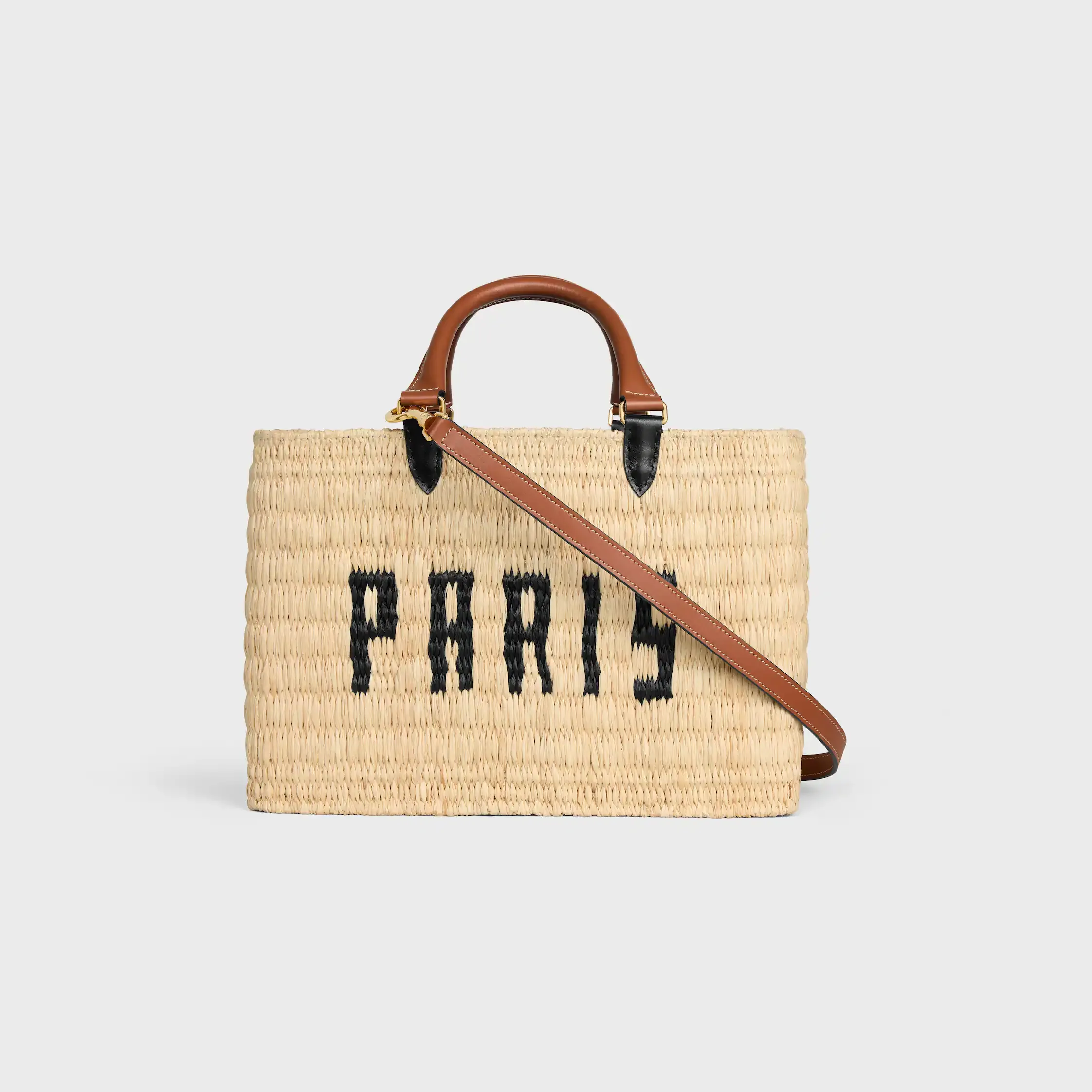 CELINE PARIS PANIER EN RAPHIA ET CUIR DE VEAU