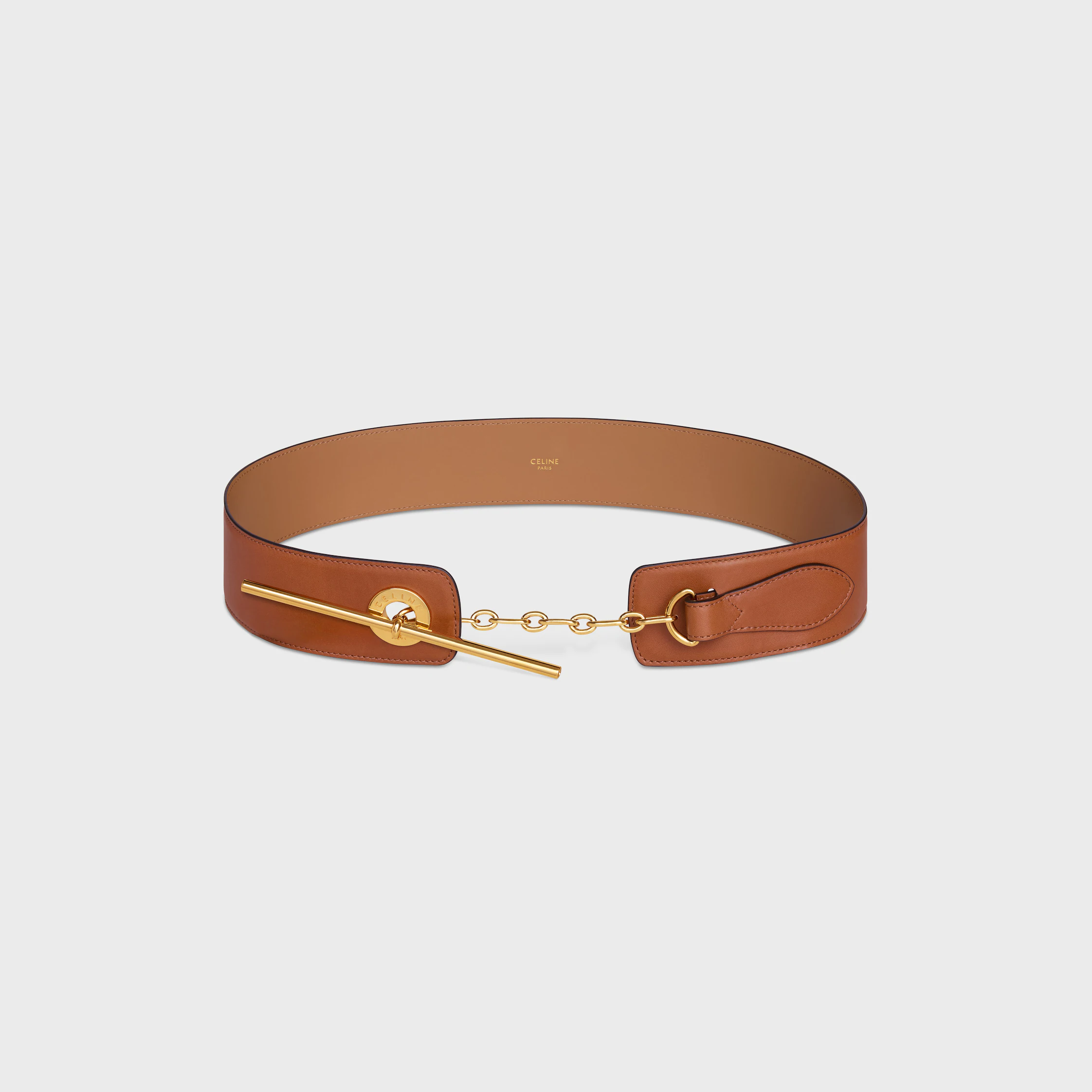 CEINTURE CÉLINE DISQUE GRANDE 50 MM EN VEAU SOUPLE NATUREL