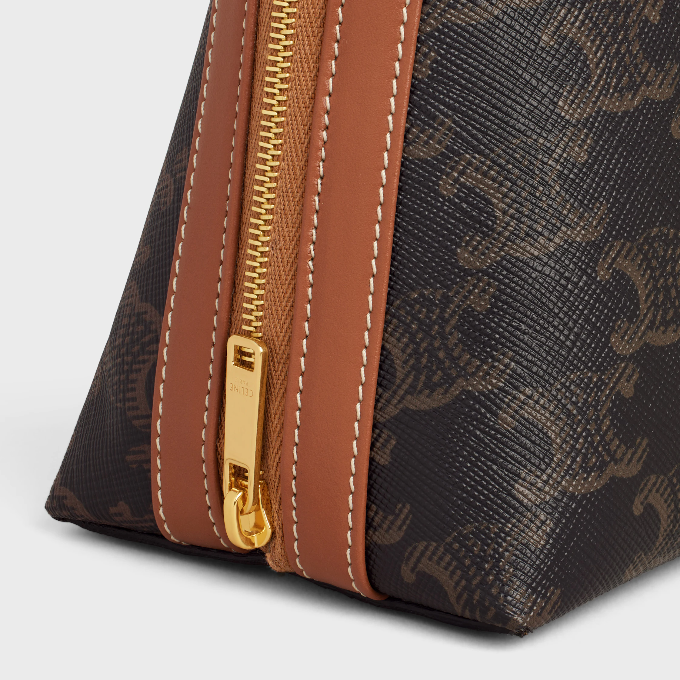 GRAND POCHETTE COSMÉTIQUE EN TISSU TRIOMPHE ET CUIR DE VEAU