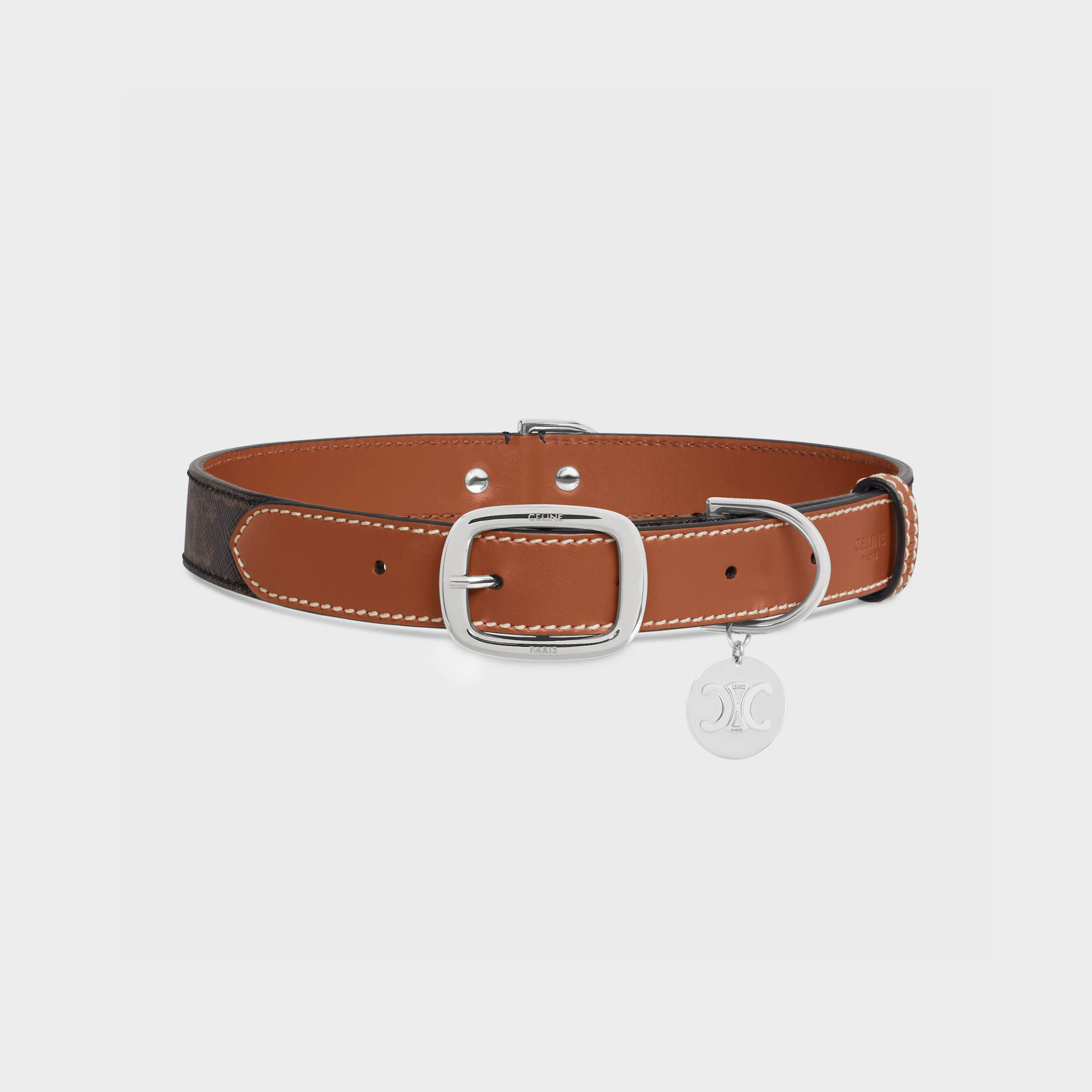 Collier Large pour Chien à Largeur dans le Tissu Triomphe et Cuir de Veau