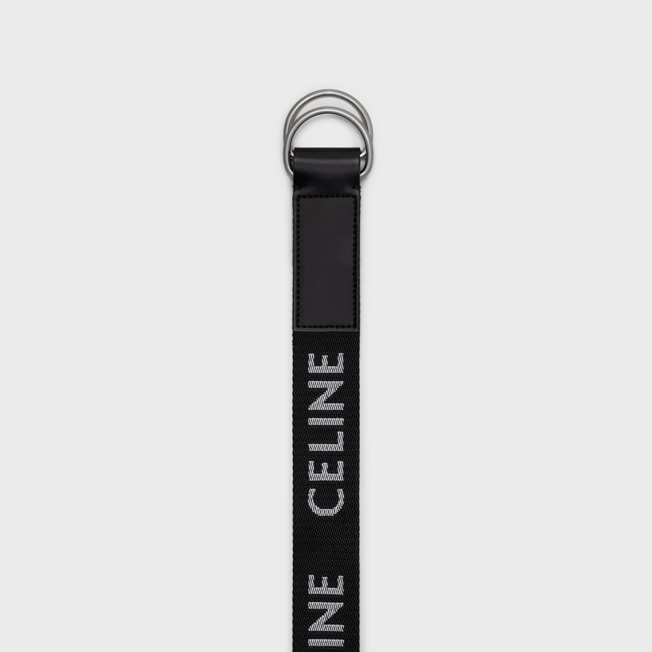 CEINTURE DOUBLE ANNEAU GRANDE 30 MM EN TISSU JACQUARD ET CUIR DE VEAU