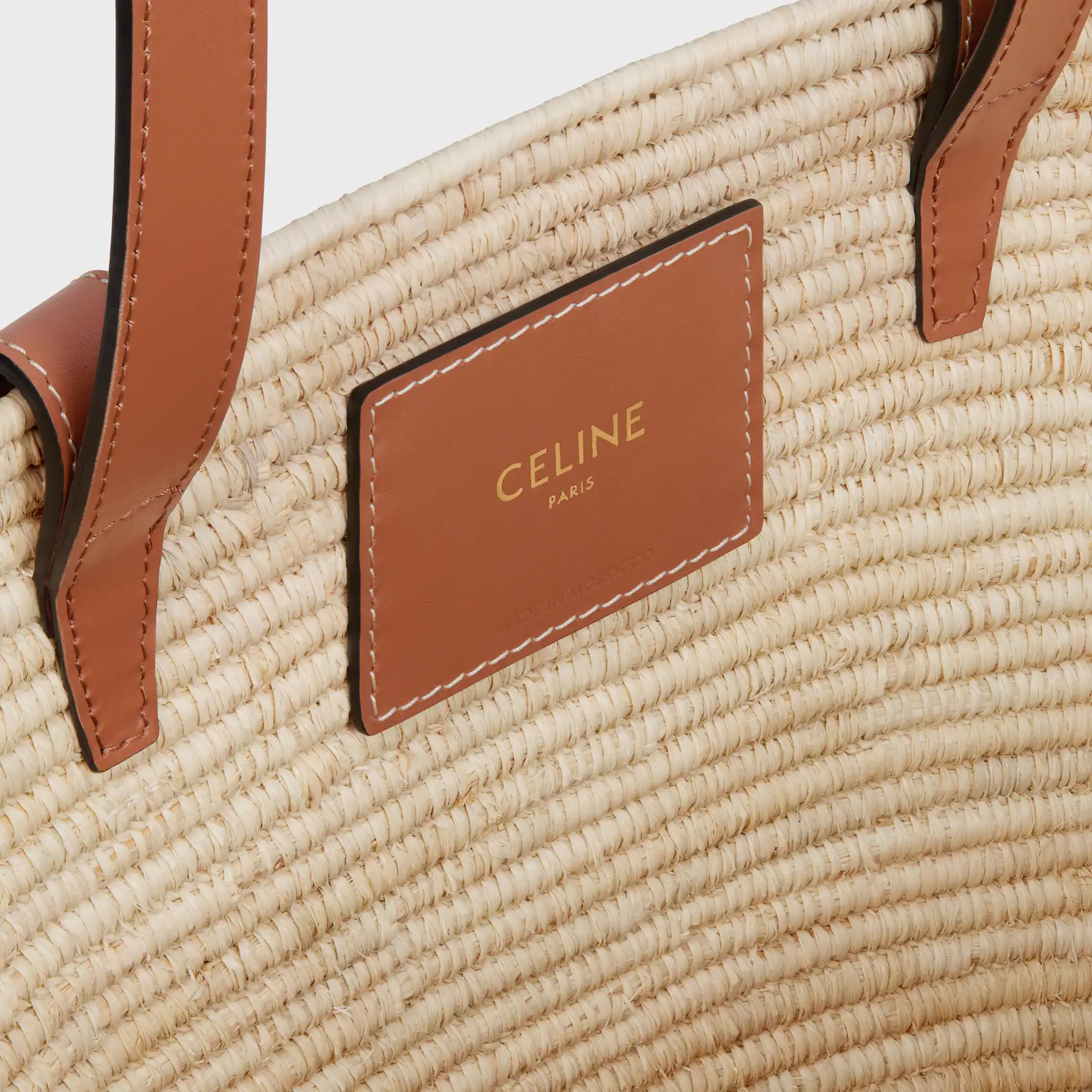 CELINE CLASSIC PANIER SMALL TRESSÉ TRIOMPHE en RAPHIA et CUIR DE VEAU