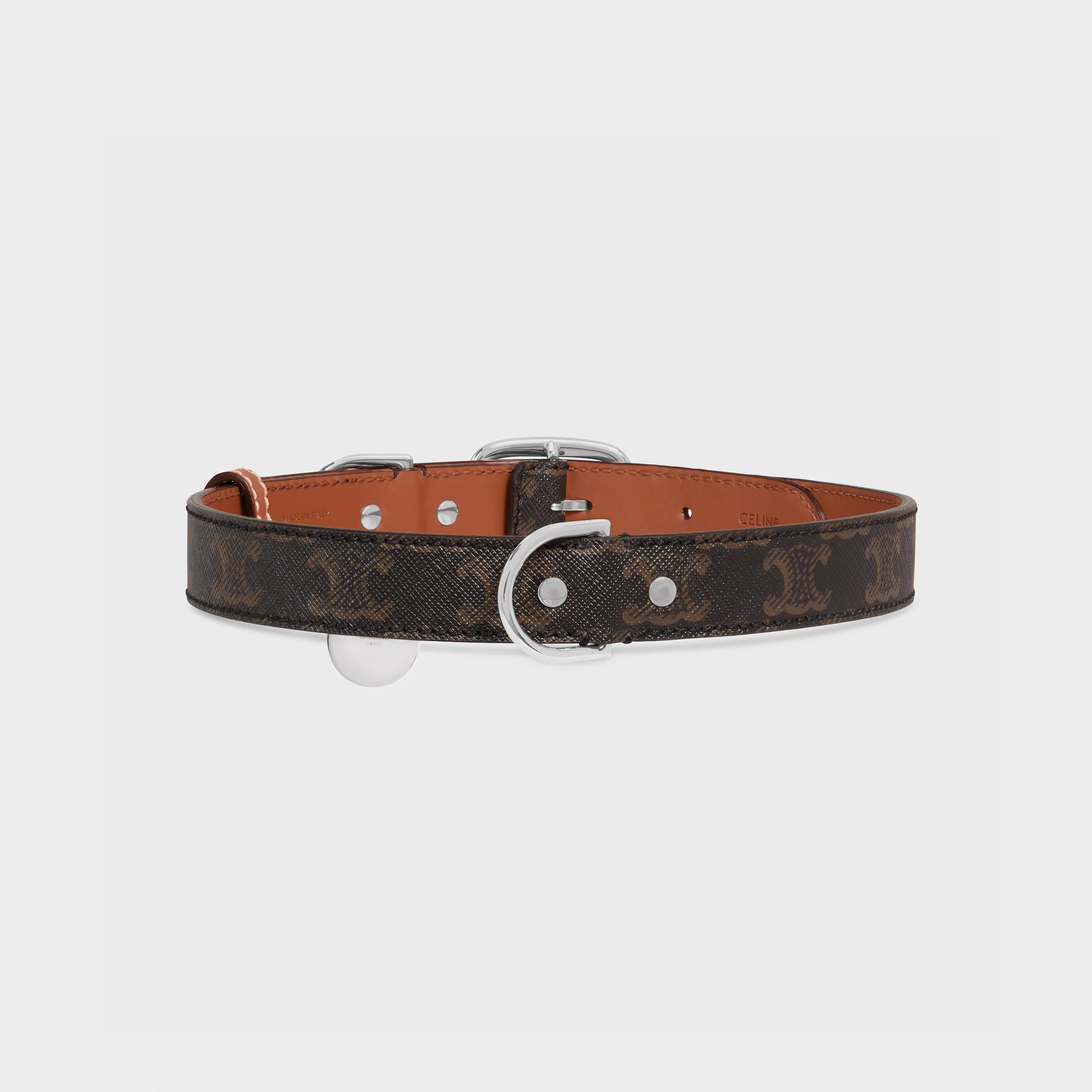 Collier Large pour Chien à Largeur dans le Tissu Triomphe et Cuir de Veau