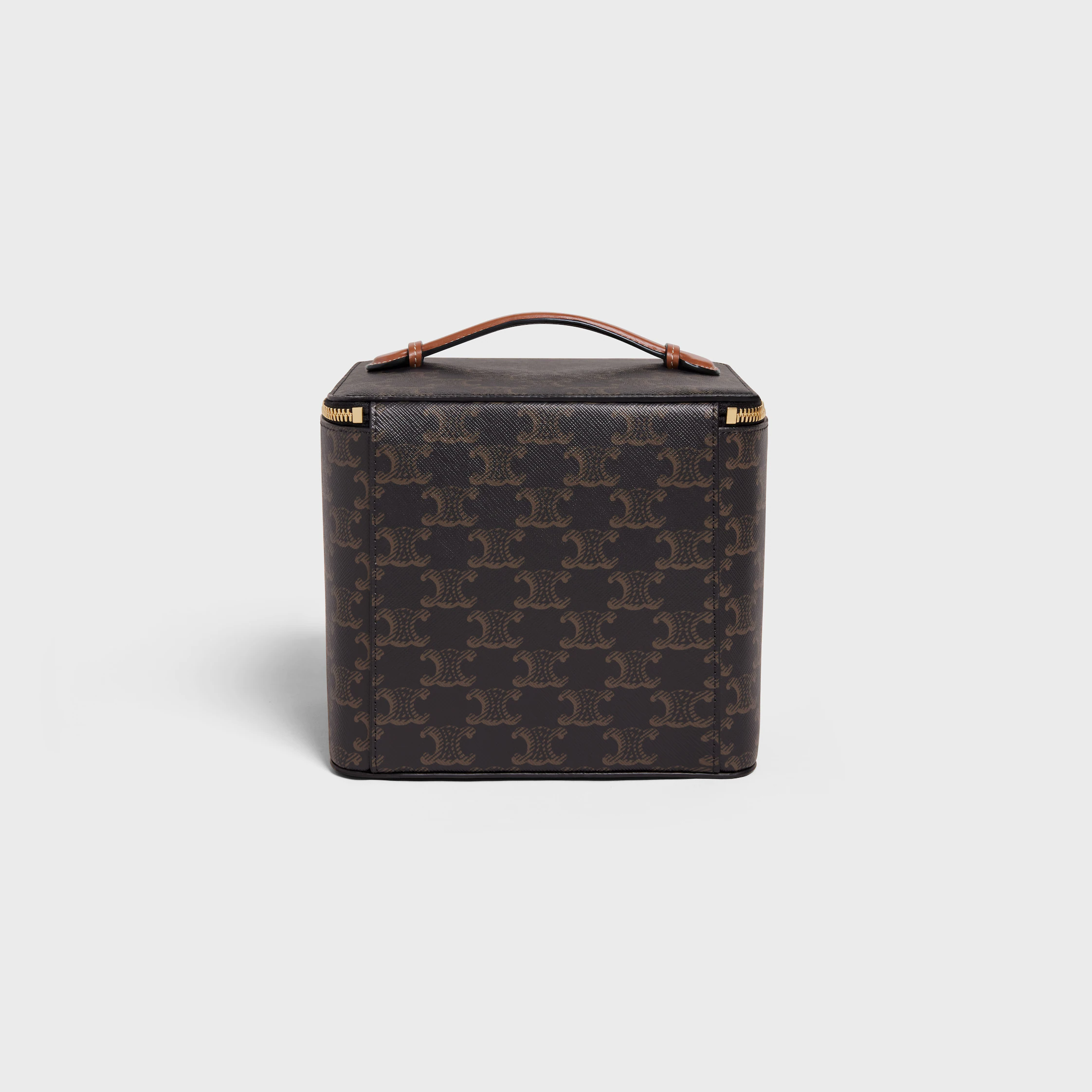 PETITE VALISE CARRÉE EN TISSU TRIOMPHE ET CUIR DE VEAU