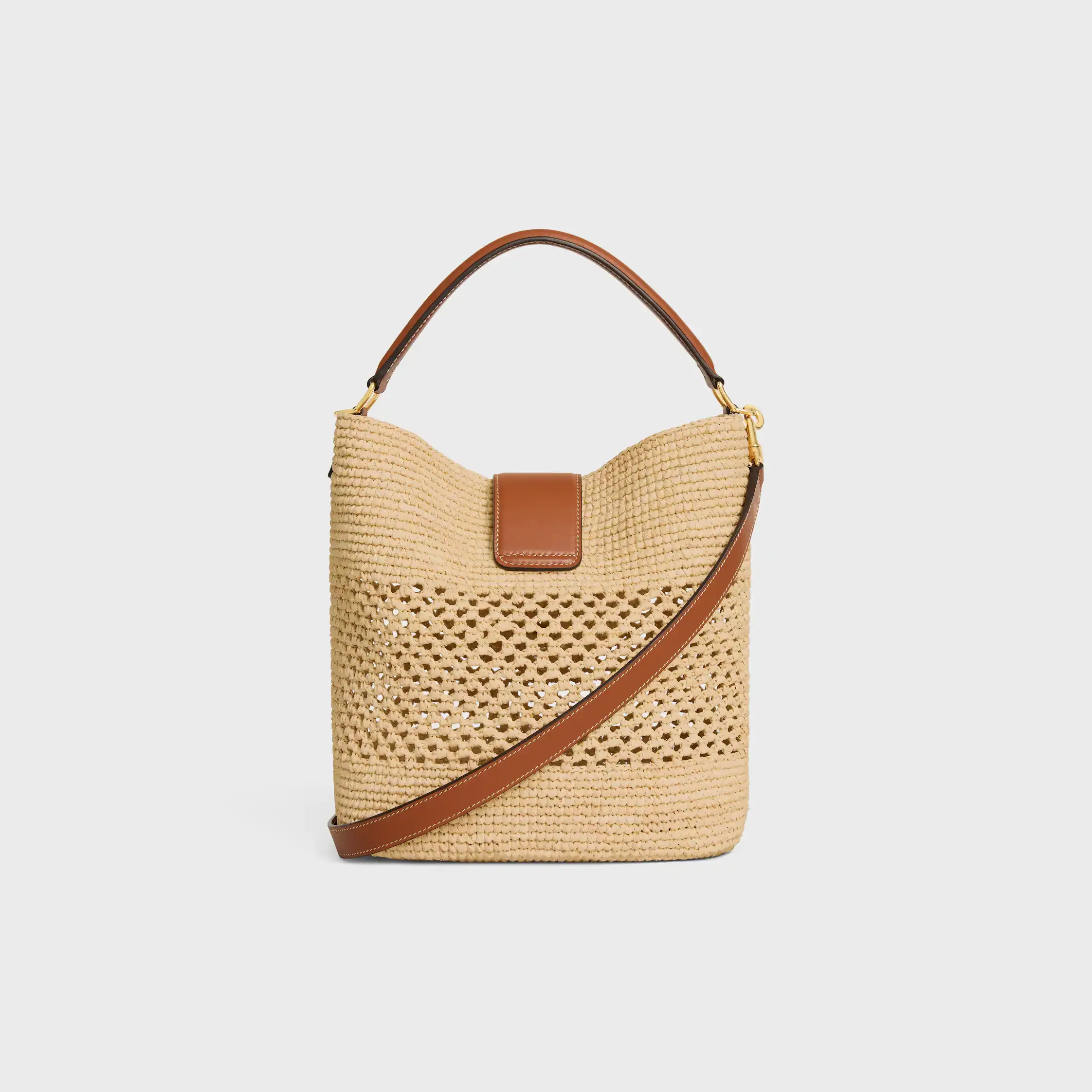 MEDIUM LOUISE BUCKET EN RAPHIA ET VEAU