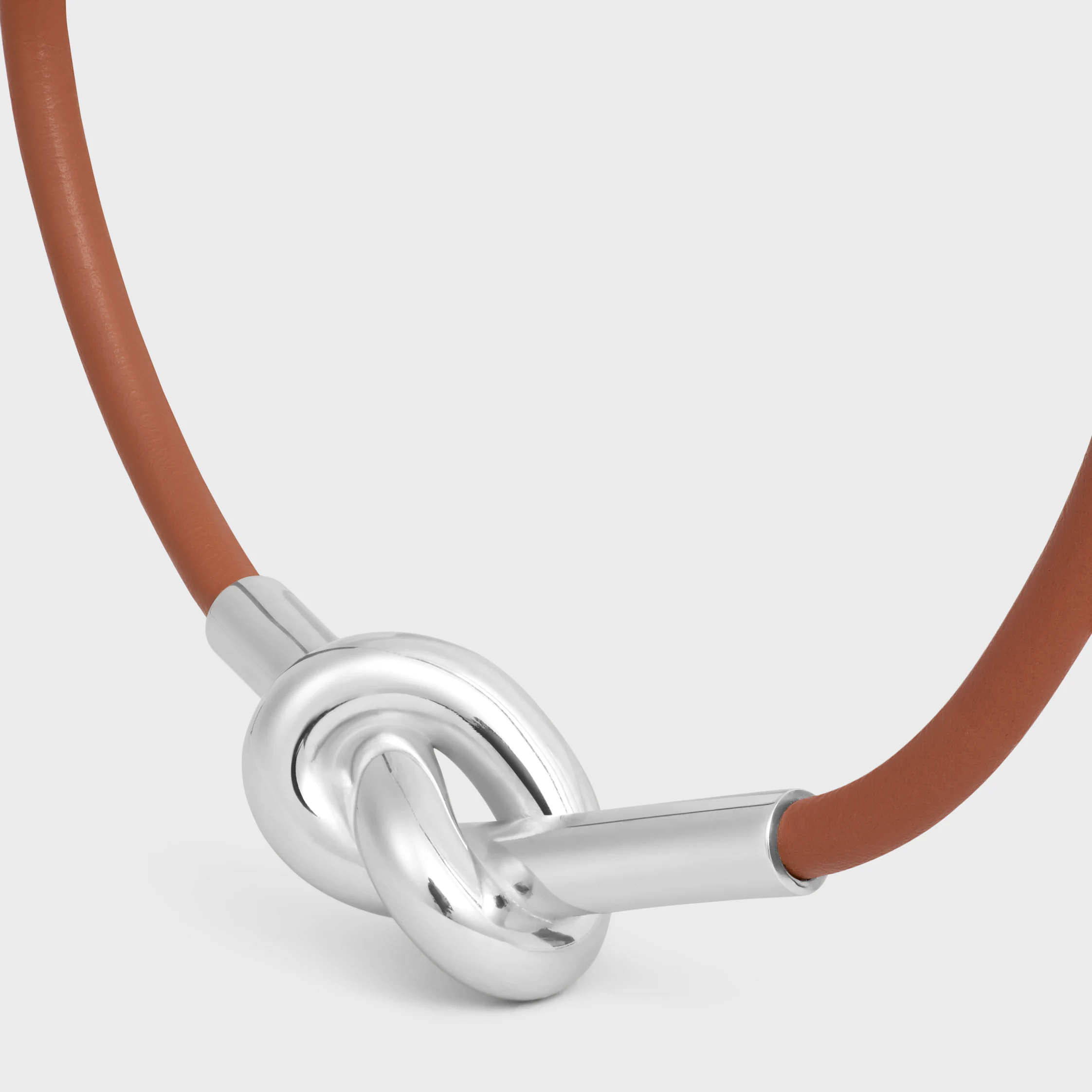 Bracelet Nœud en Cuir de Veau et laiton avec finition Rhodium